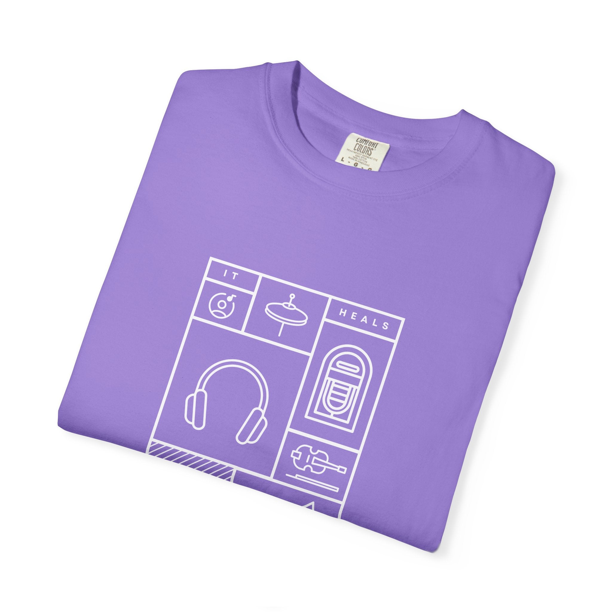 Leafen Music Heals Unisex Garment-Dyed T-shirt, Casual Wear, Summer Vibe, Gift for Friends, Relaxed Everyday Style