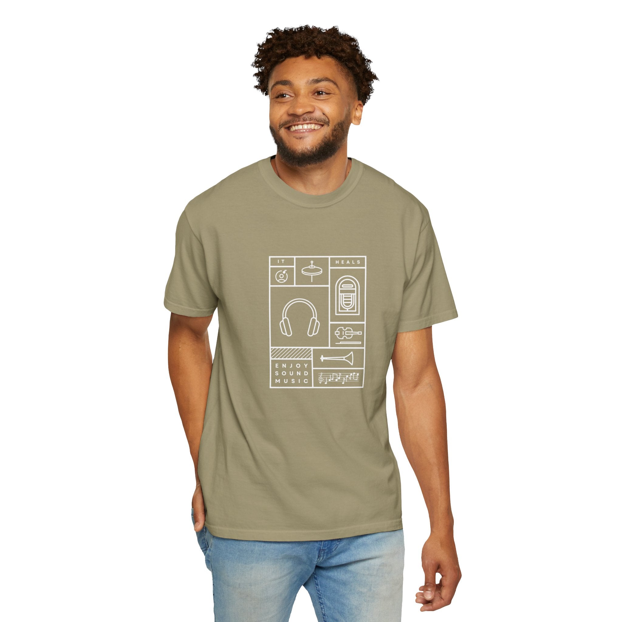 Leafen Music Heals Unisex Garment-Dyed T-shirt, Casual Wear, Summer Vibe, Gift for Friends, Relaxed Everyday Style
