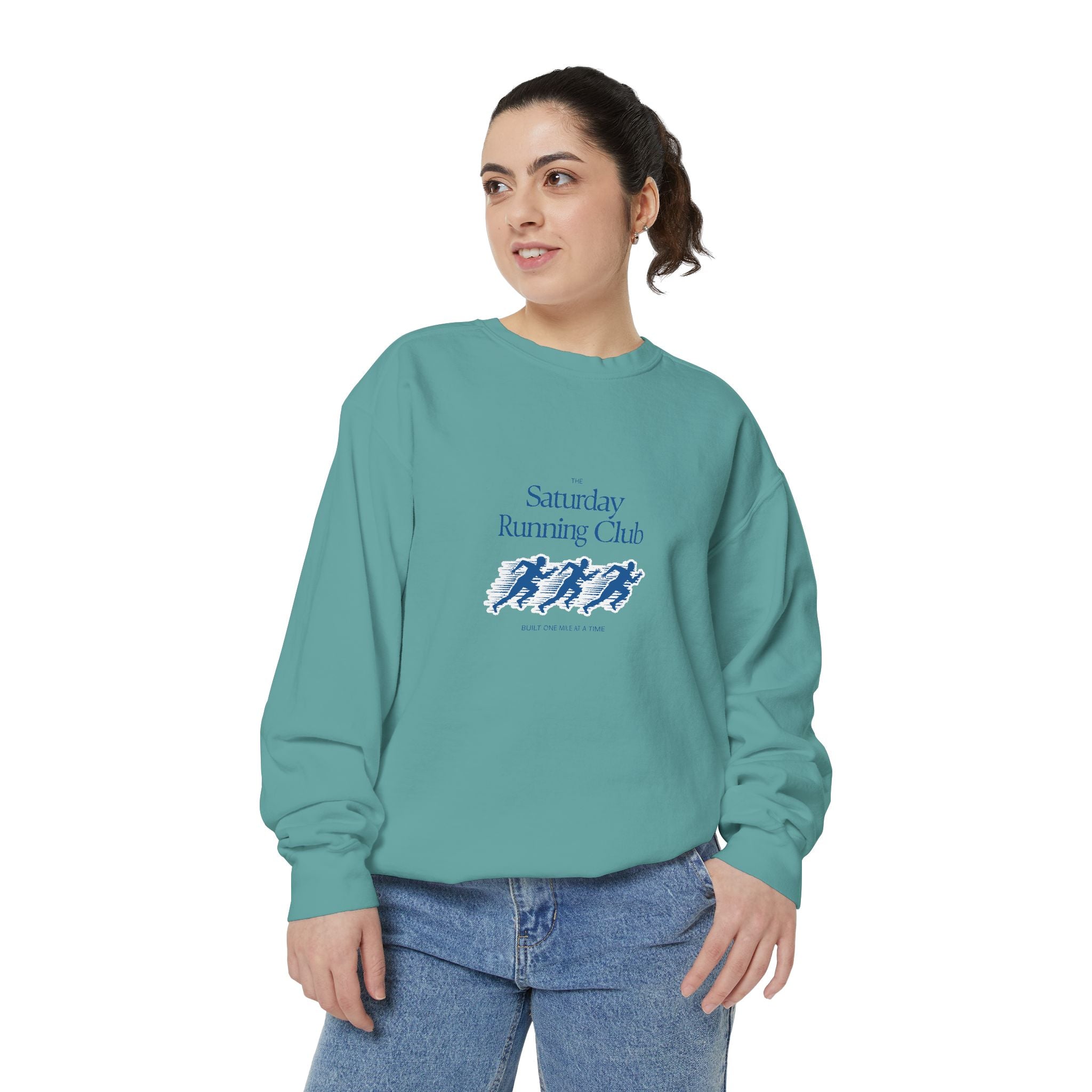 Running Club Unisex Garment-Dyed Sweatshirt, Cozy Pullover Sweatshirt, Casual Streetwear, Gift for Her