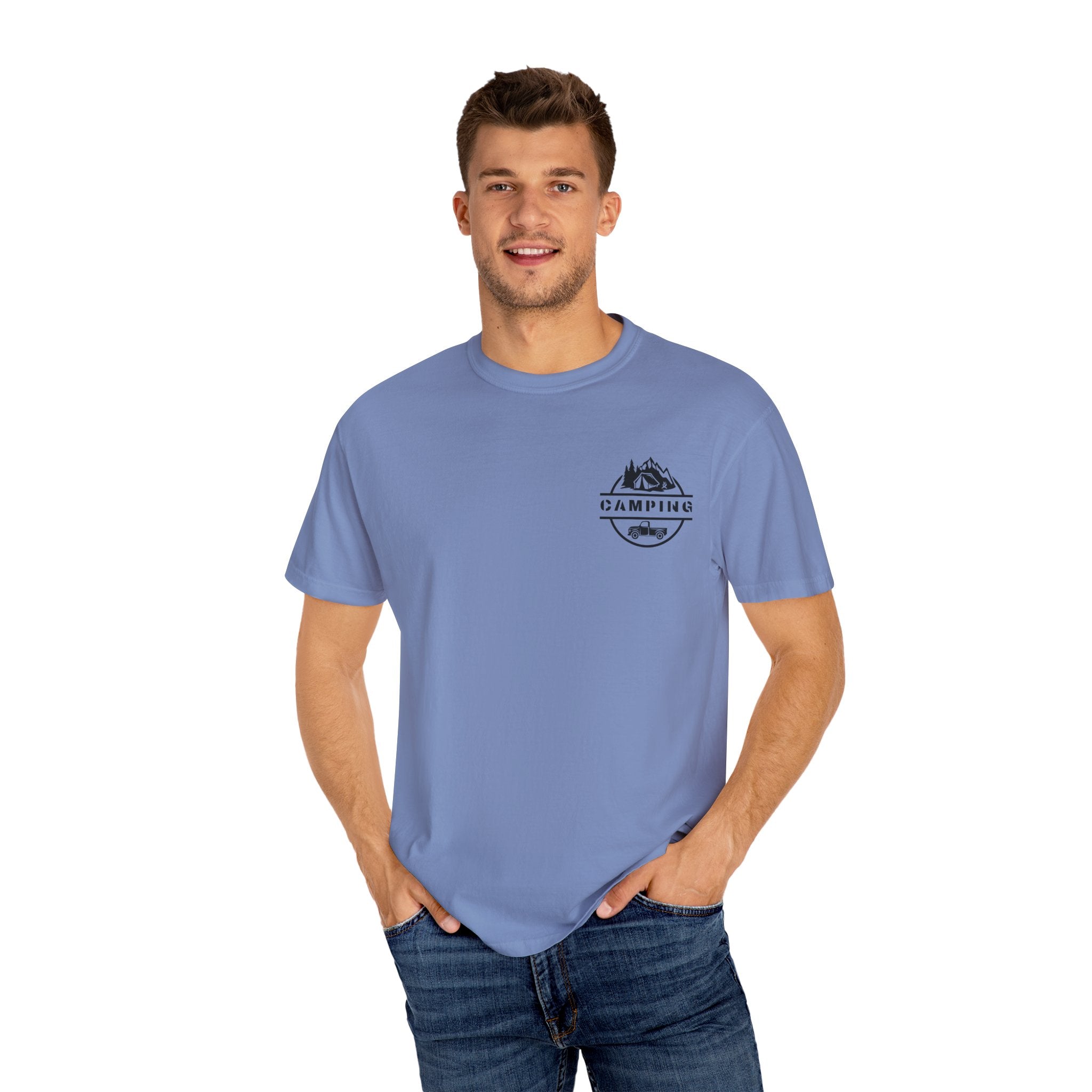 Leafen Camping Unisex Garment-Dyed T-shirt, Casual Wear, Summer Vibe, Gift for Friends, Relaxed Everyday Style