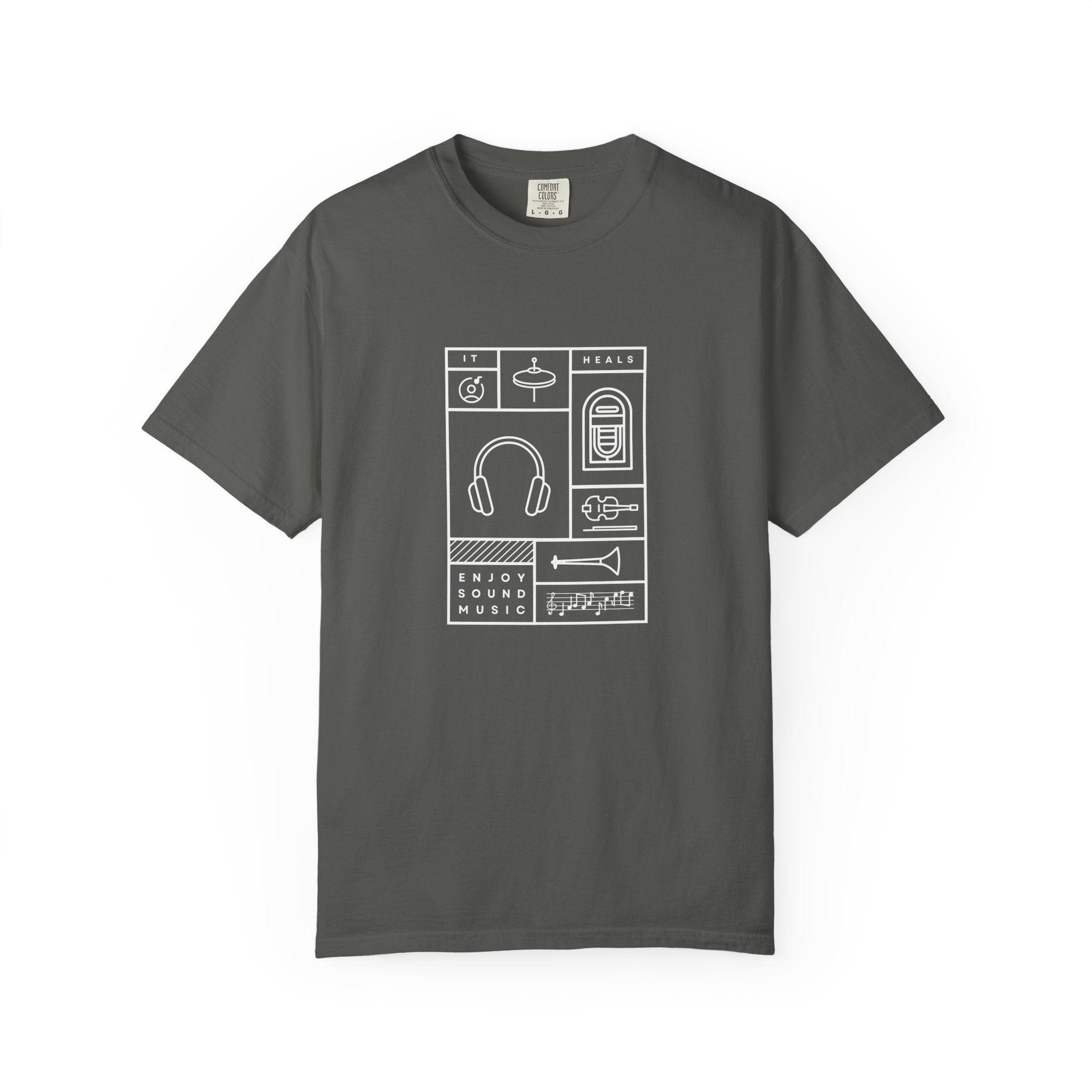 Leafen Music Heals Unisex Garment-Dyed T-shirt, Casual Wear, Summer Vibe, Gift for Friends, Relaxed Everyday Style
