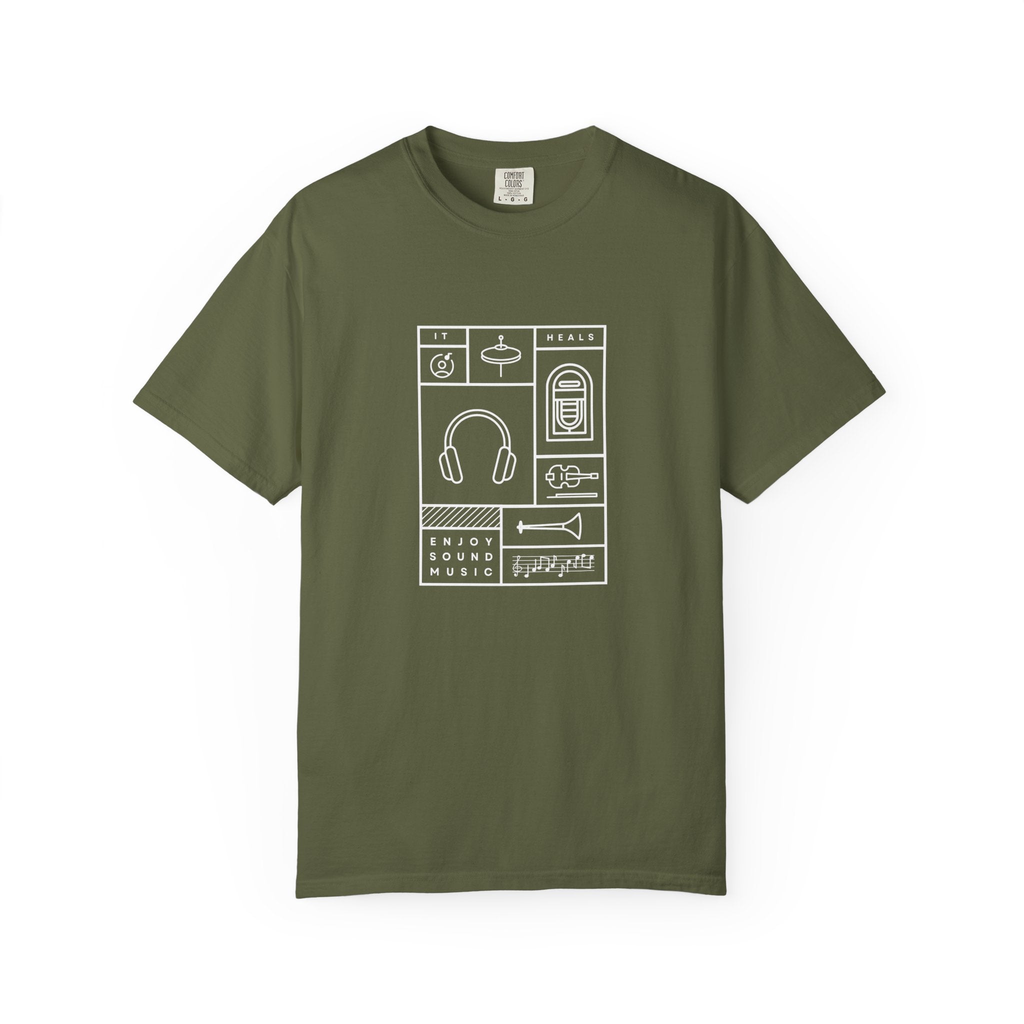 Leafen Music Heals Unisex Garment-Dyed T-shirt, Casual Wear, Summer Vibe, Gift for Friends, Relaxed Everyday Style