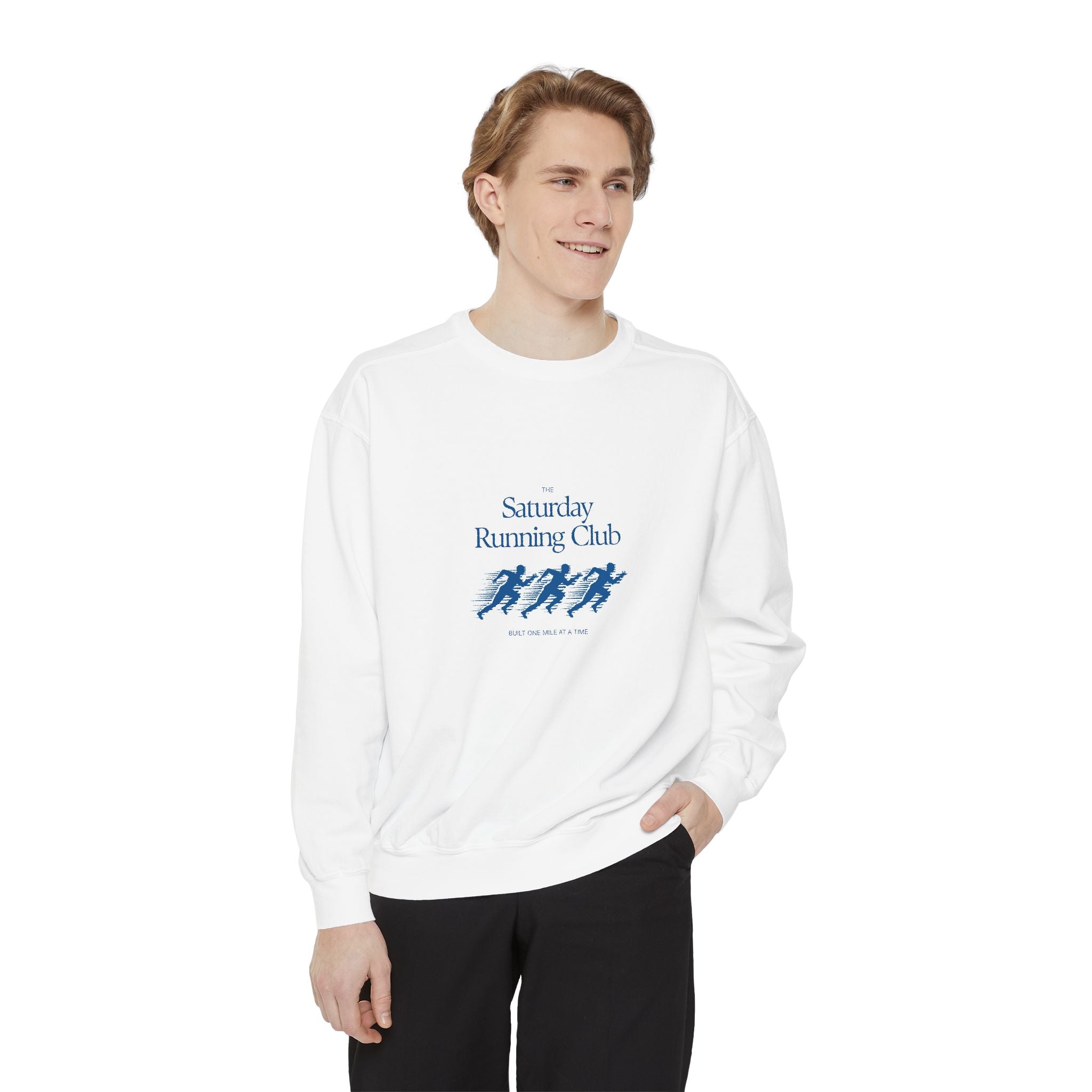 Running Club Unisex Garment-Dyed Sweatshirt, Cozy Pullover Sweatshirt, Casual Streetwear, Gift for Her