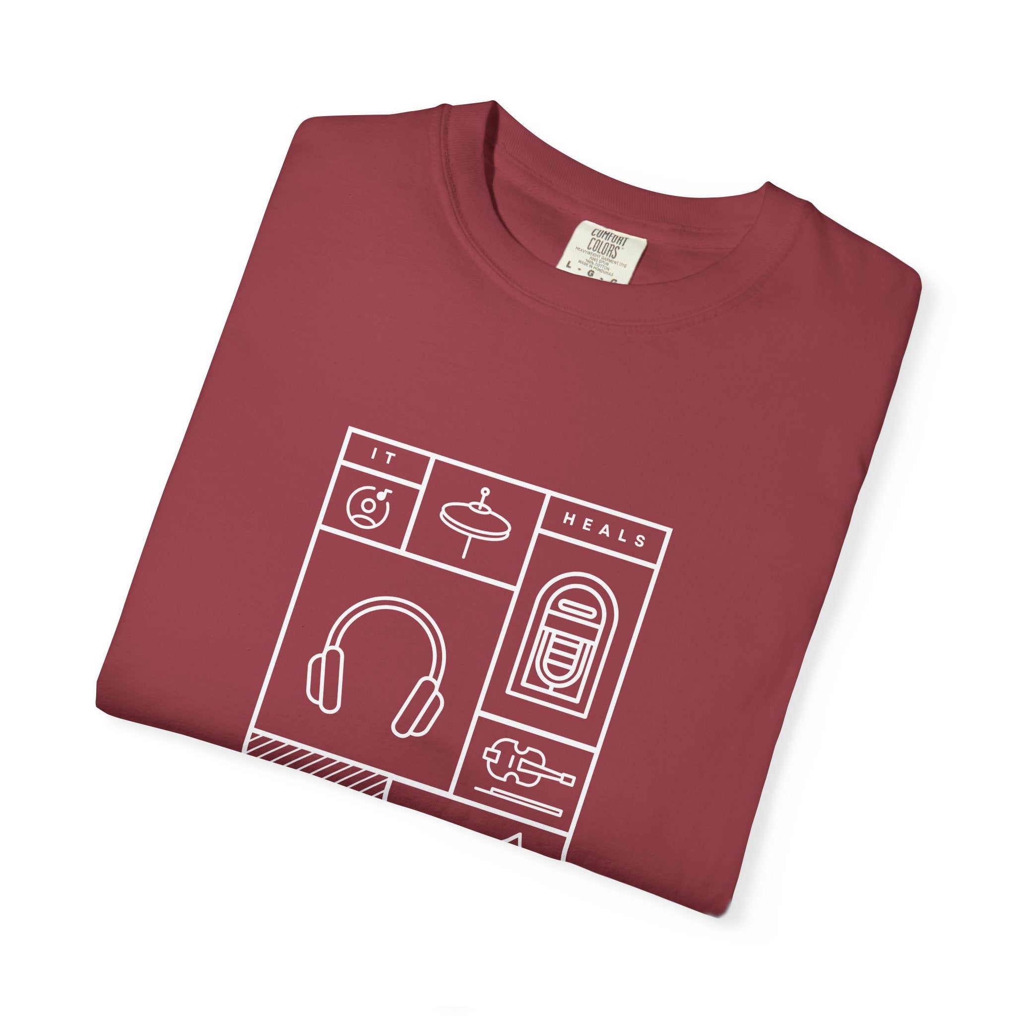 Leafen Music Heals Unisex Garment-Dyed T-shirt, Casual Wear, Summer Vibe, Gift for Friends, Relaxed Everyday Style