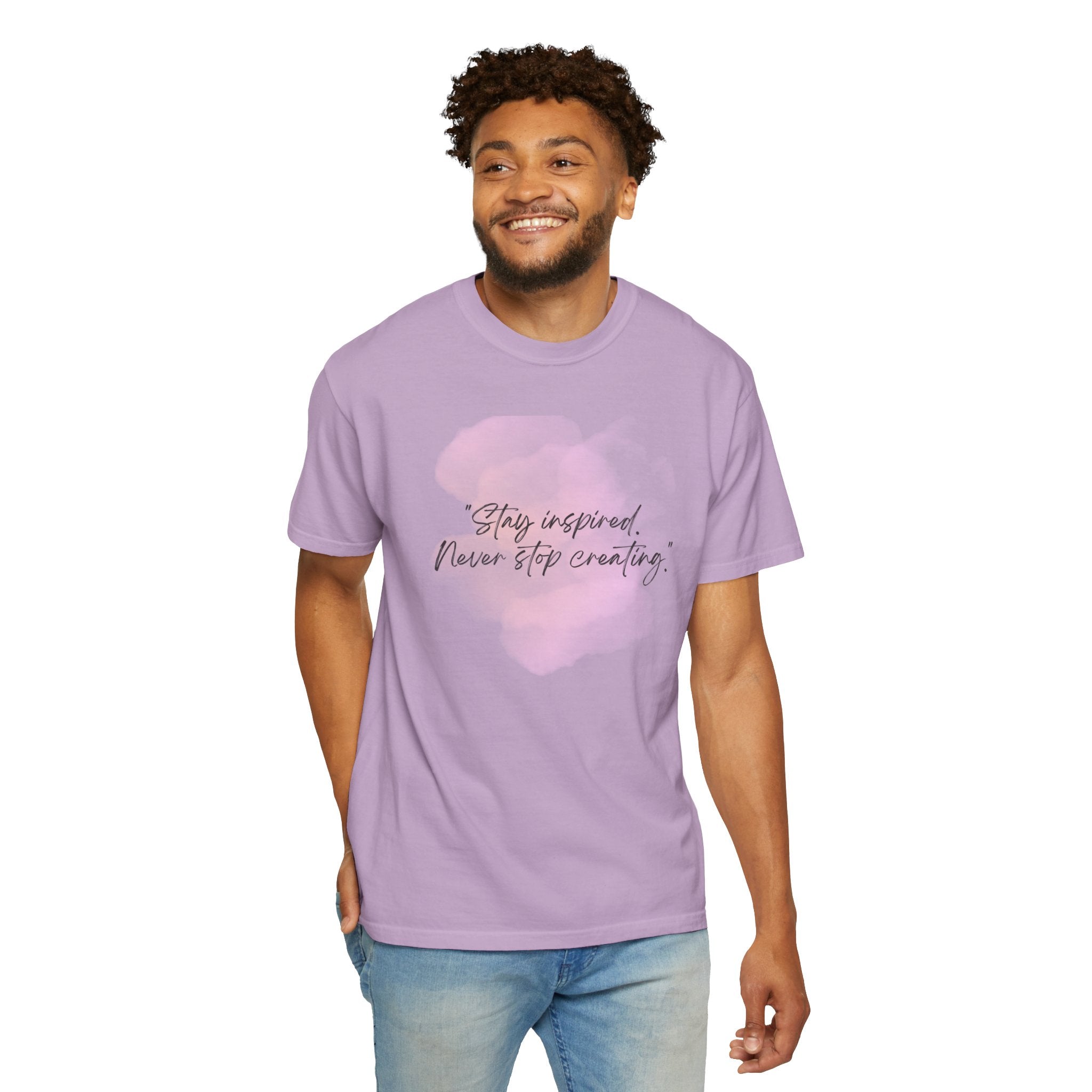 Leafen Stay Inspired Unisex Garment-Dyed T-shirt, Casual Wear, Summer Vibe, Gift for Friends, Relaxed Everyday Style