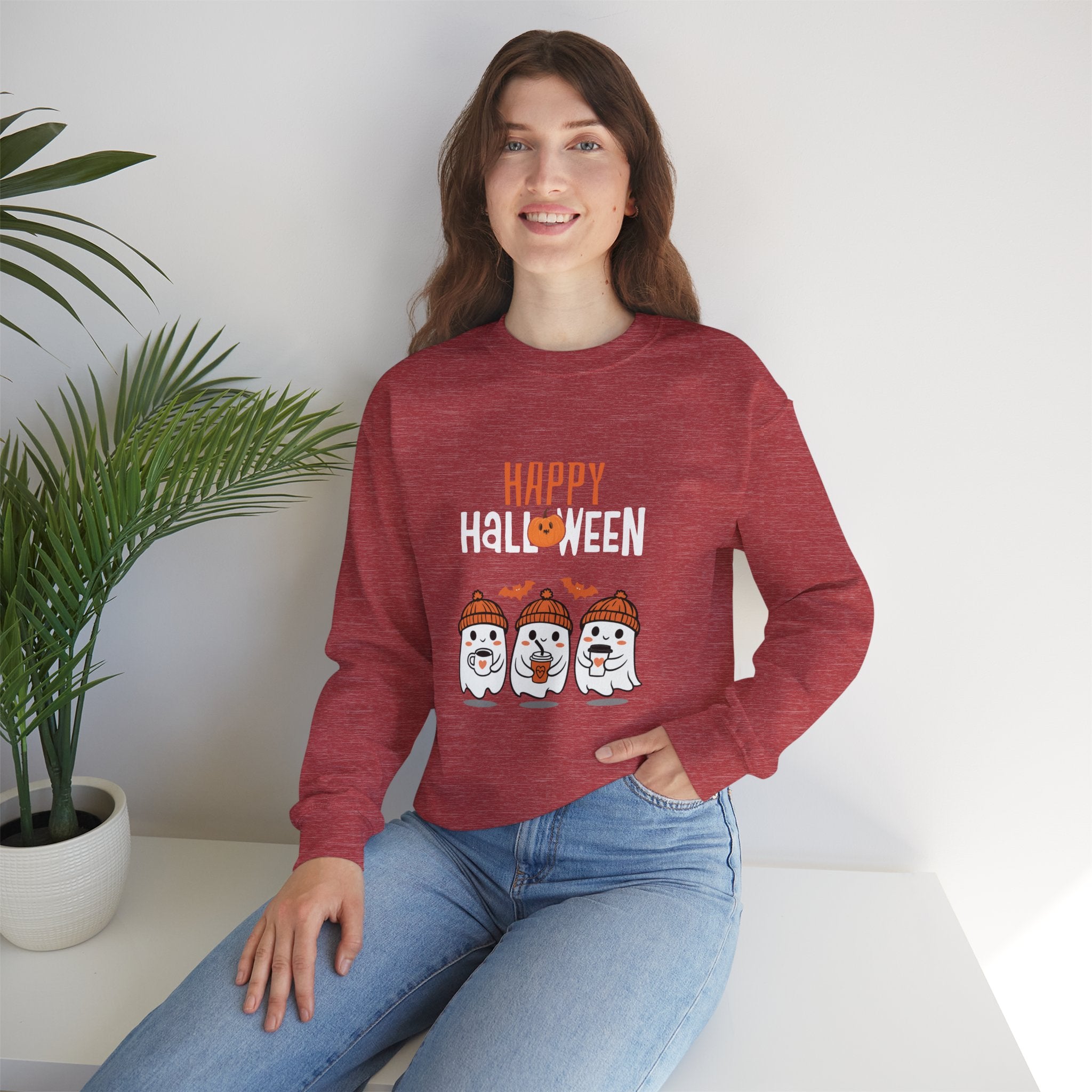 Leafen Happy Halloween Sweatshirt, Cozy Crewneck, Unisex Gift, Perfect for Halloween, Casual Wear