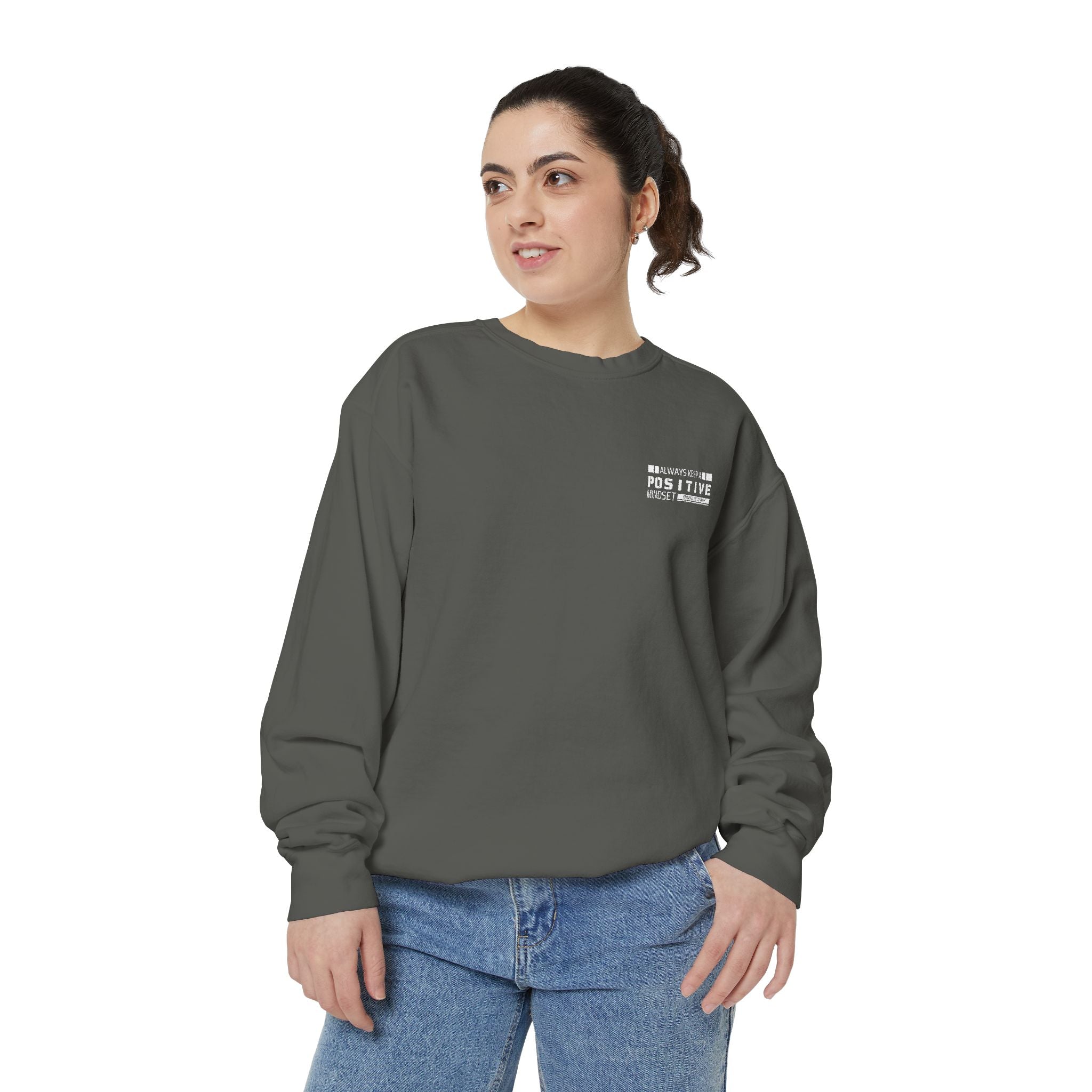 Leafen Positive Vibes Unisex Sweatshirt, Casual Crewneck, Gift for Friends, Motivational Apparel, Everyday Comfort Wear