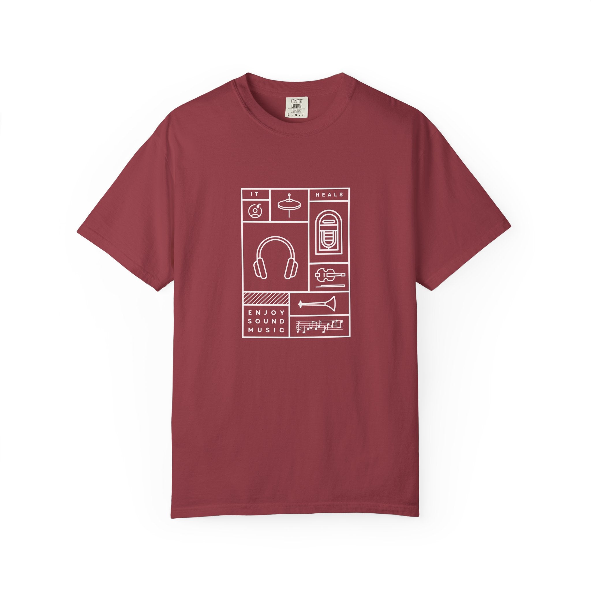 Leafen Music Heals Unisex Garment-Dyed T-shirt, Casual Wear, Summer Vibe, Gift for Friends, Relaxed Everyday Style
