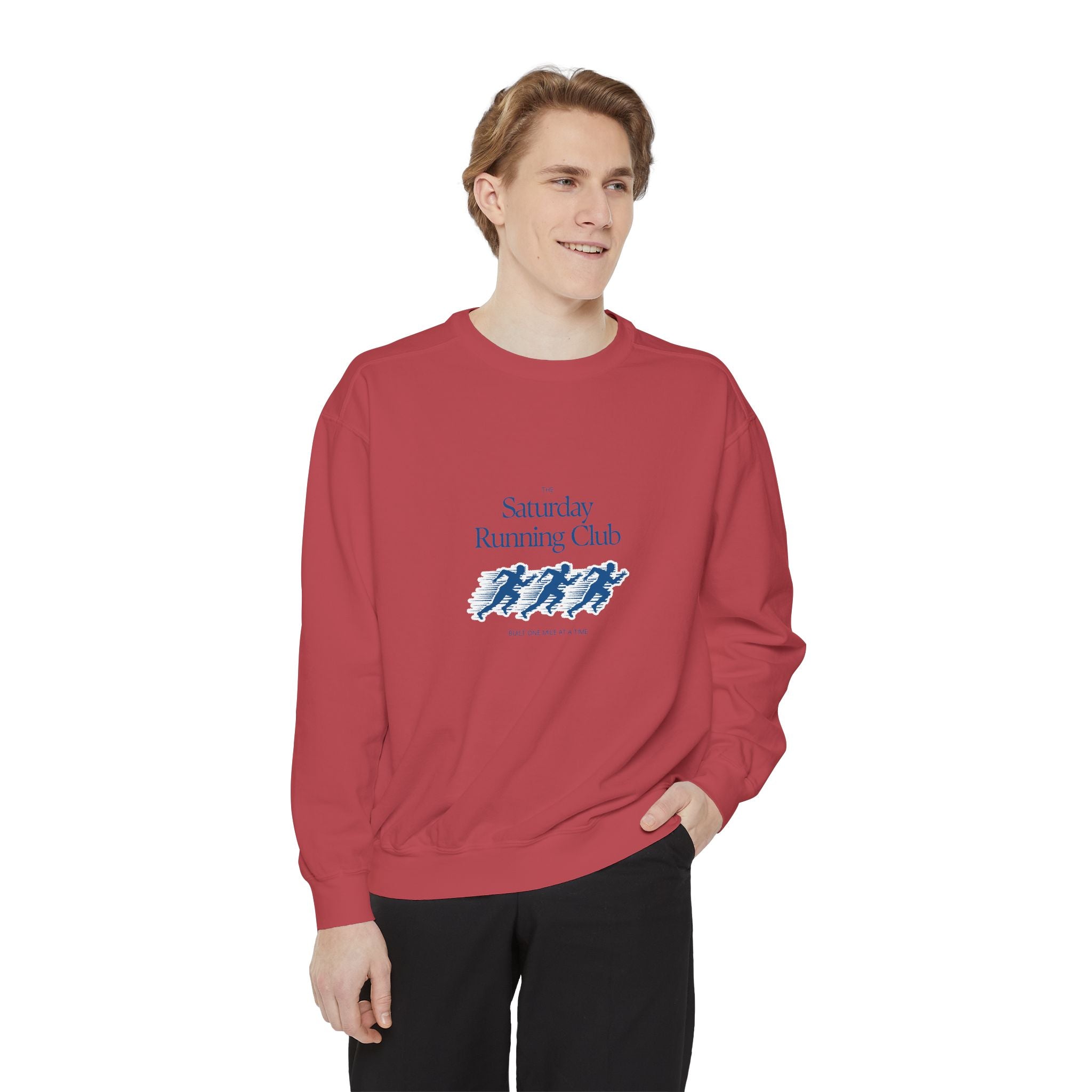 Running Club Unisex Garment-Dyed Sweatshirt, Cozy Pullover Sweatshirt, Casual Streetwear, Gift for Her