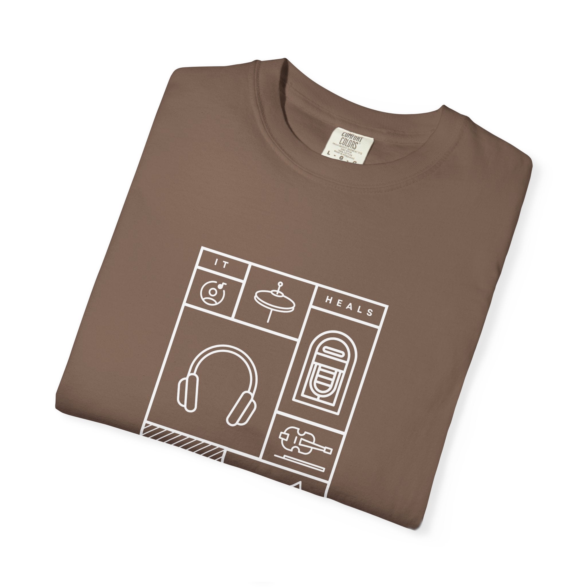 Leafen Music Heals Unisex Garment-Dyed T-shirt, Casual Wear, Summer Vibe, Gift for Friends, Relaxed Everyday Style