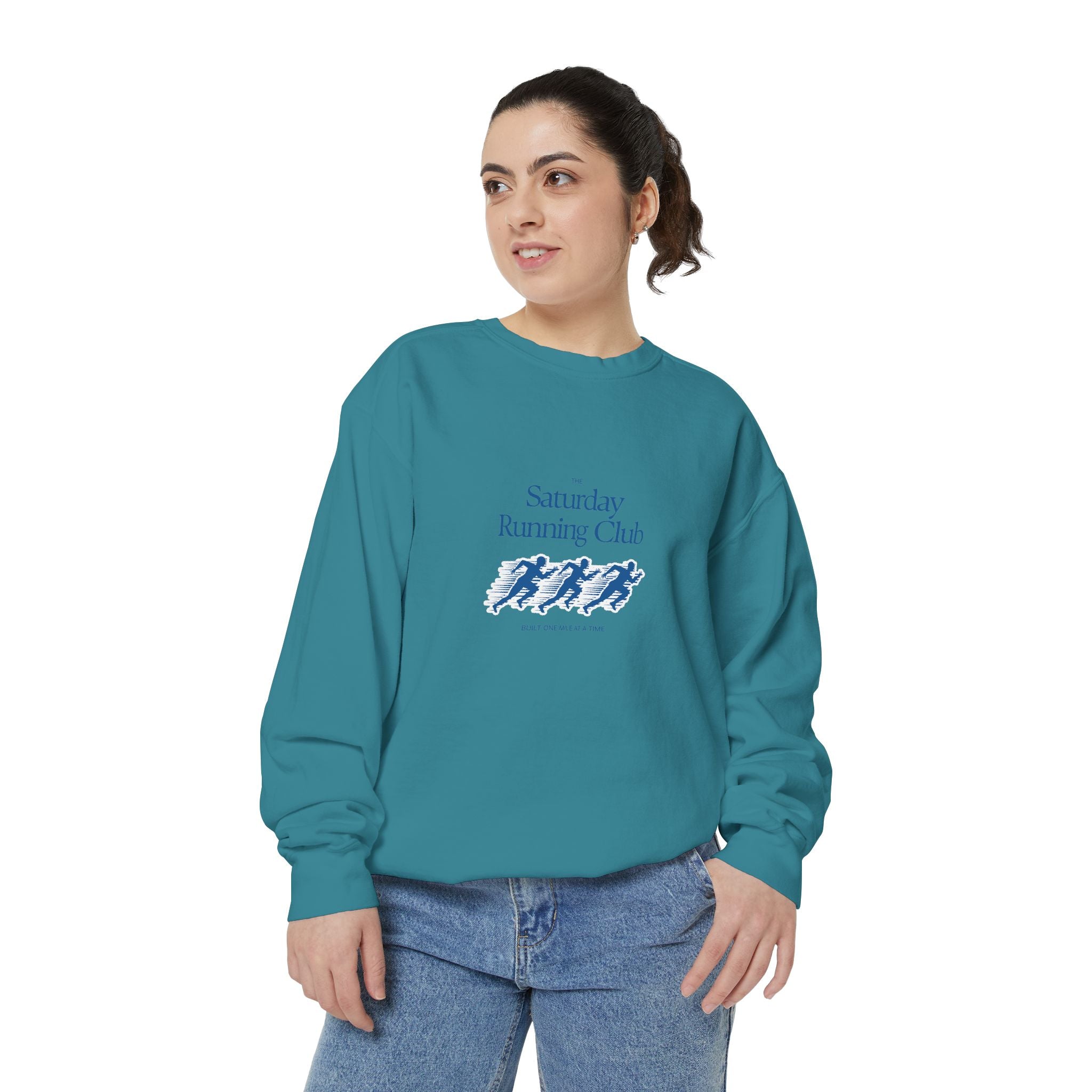 Running Club Unisex Garment-Dyed Sweatshirt, Cozy Pullover Sweatshirt, Casual Streetwear, Gift for Her