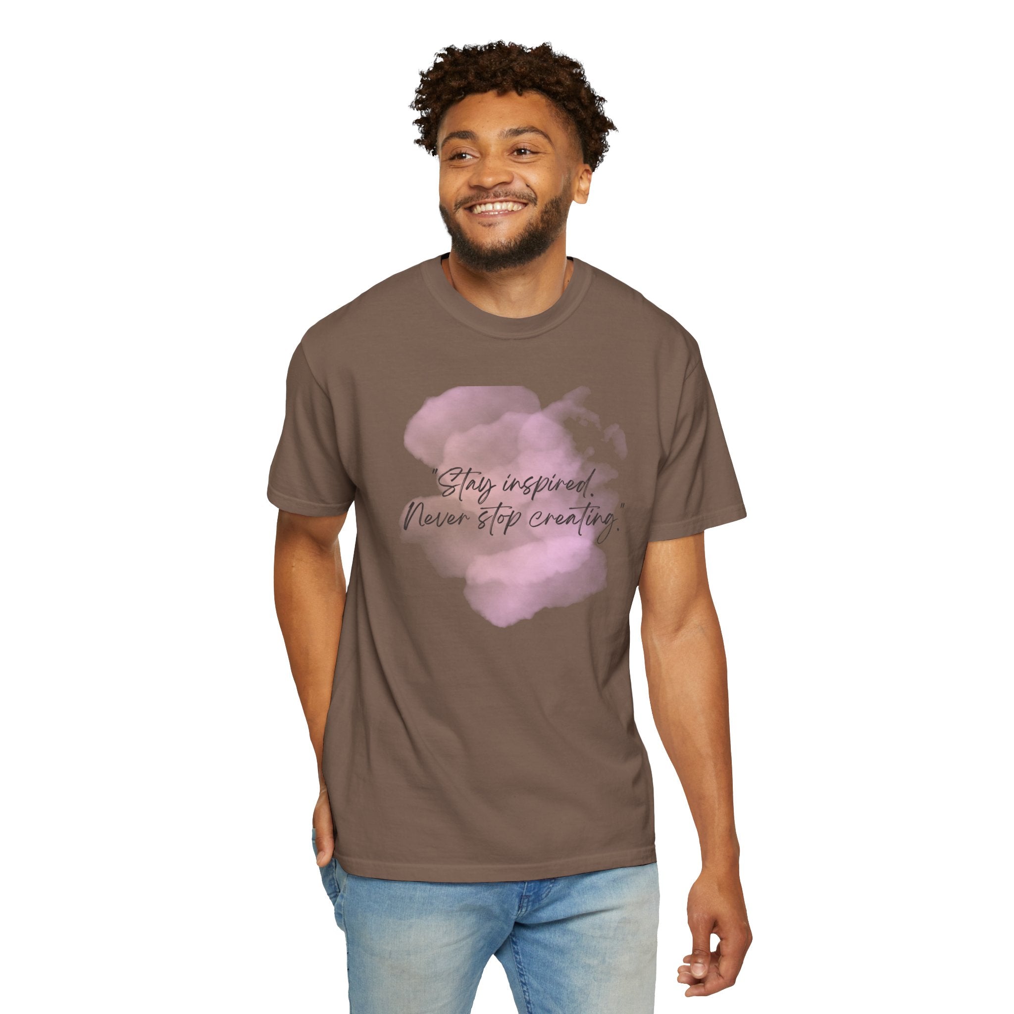 Leafen Stay Inspired Unisex Garment-Dyed T-shirt, Casual Wear, Summer Vibe, Gift for Friends, Relaxed Everyday Style