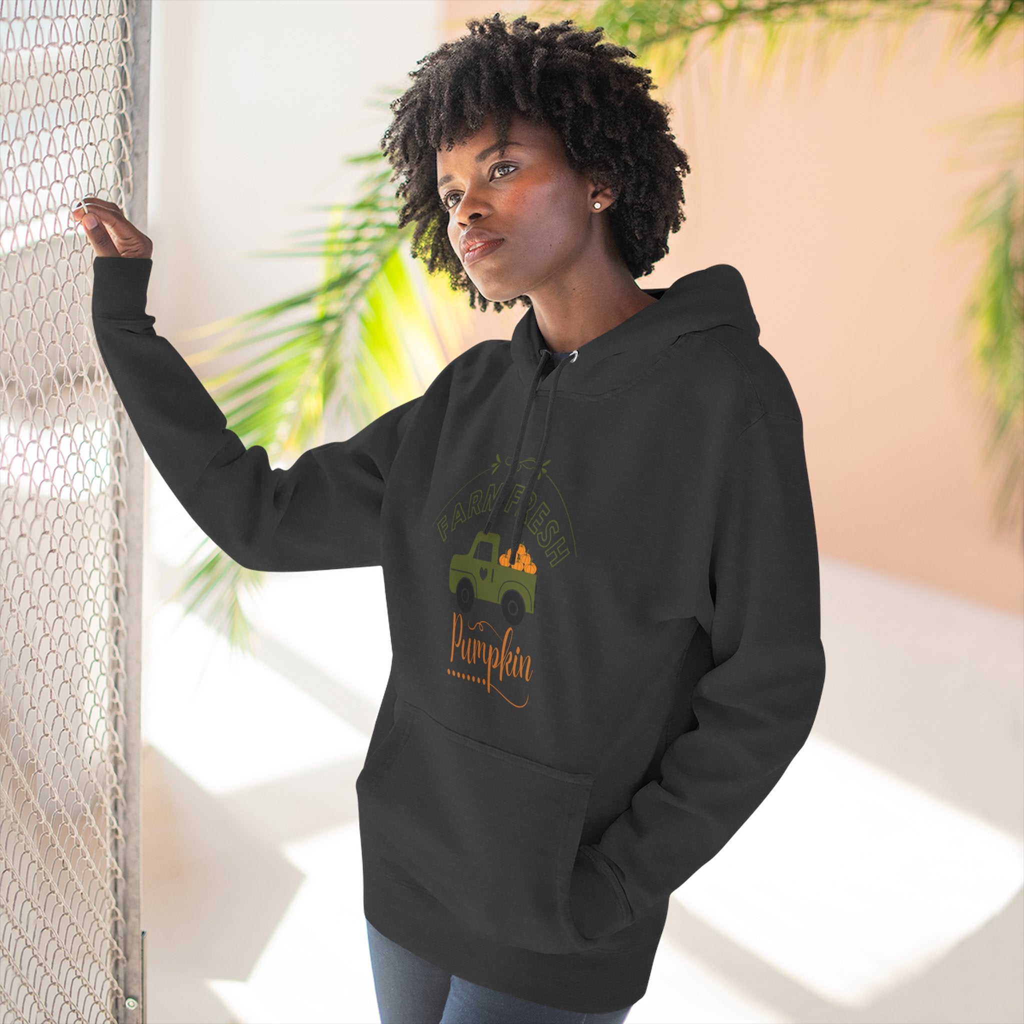 Leafen Autumn Fleece Hoodie - Peace, Love, Fall Design, Cozy Sweatshirt, Perfect for Thanksgiving, Fall Fashion, Gift Idea