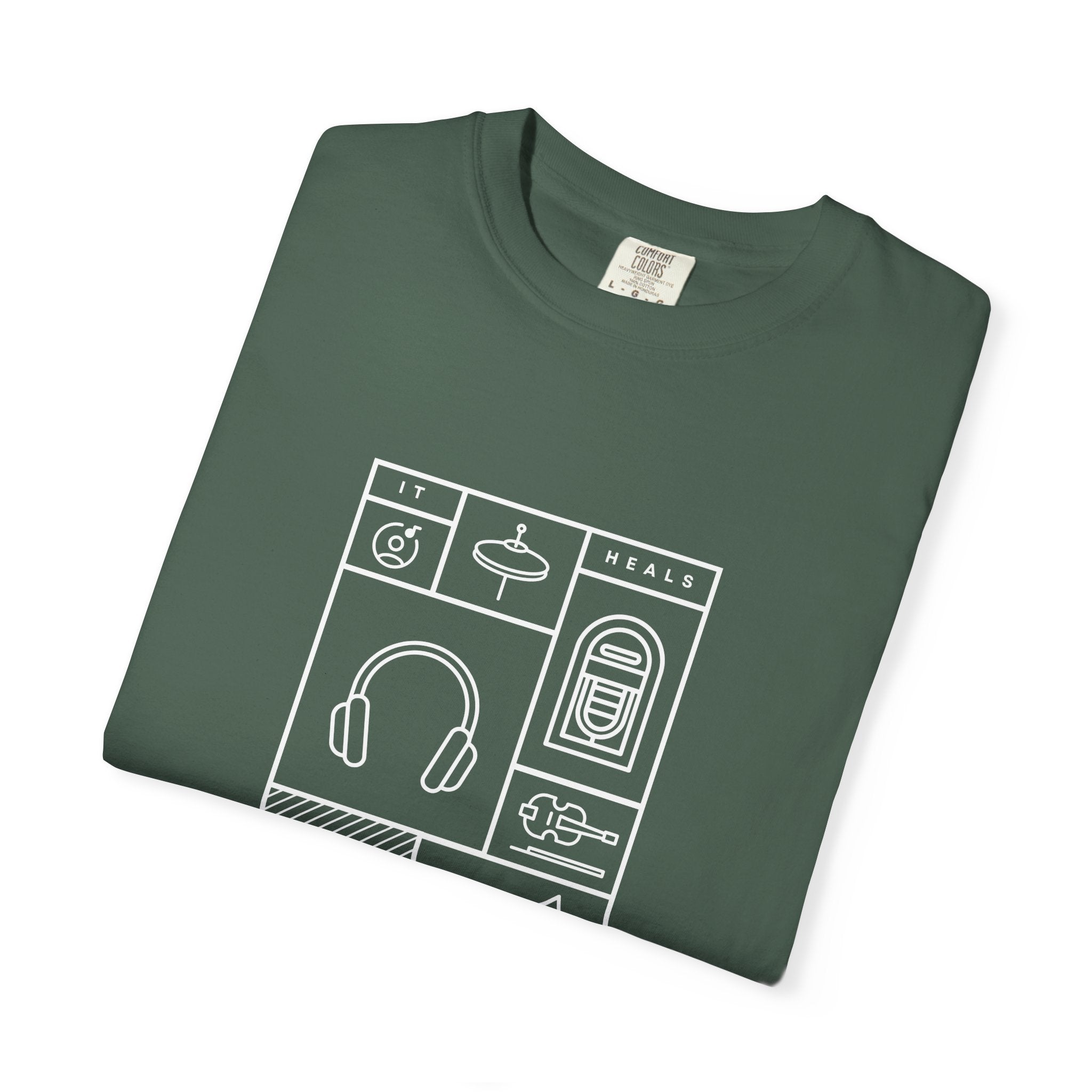 Leafen Music Heals Unisex Garment-Dyed T-shirt, Casual Wear, Summer Vibe, Gift for Friends, Relaxed Everyday Style