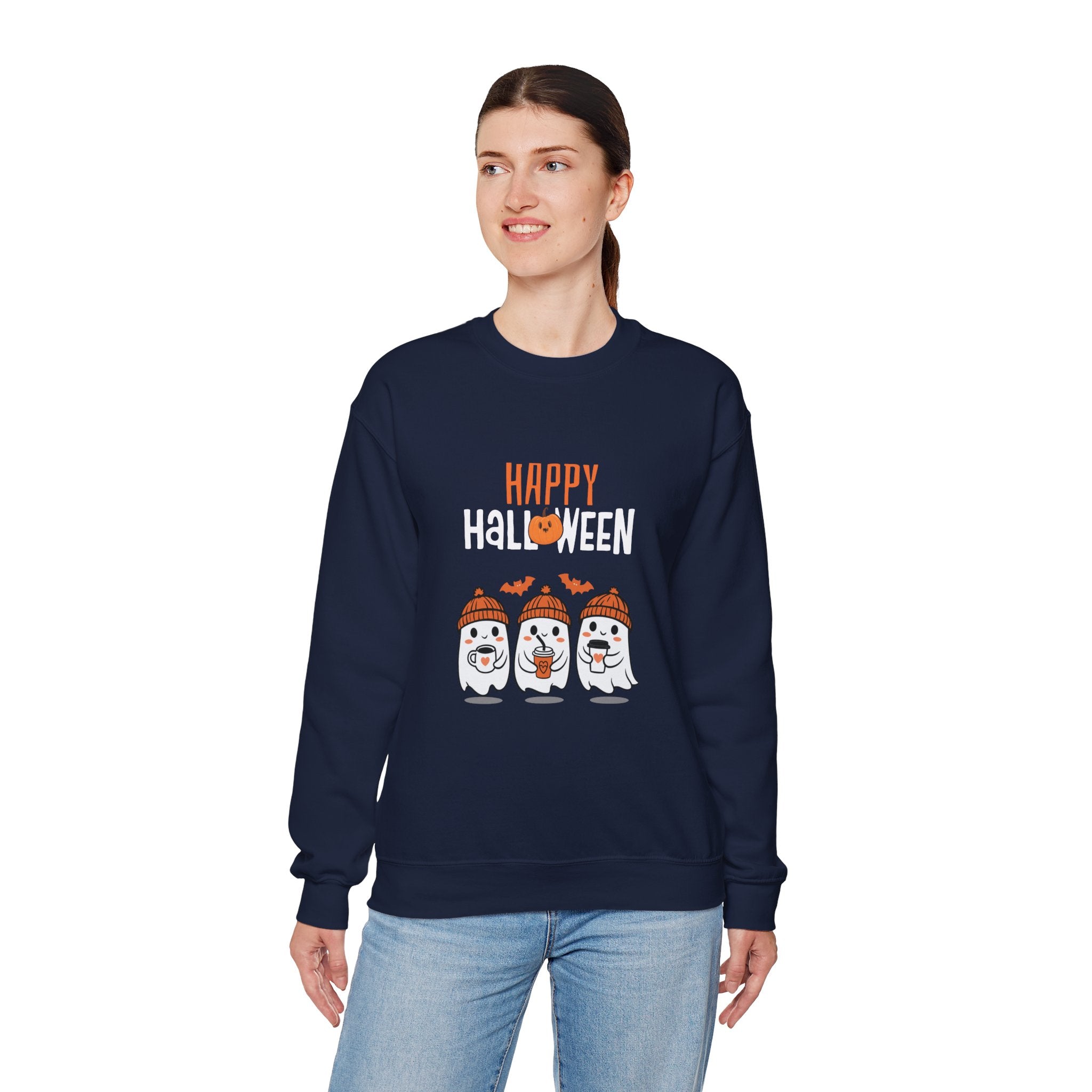 Leafen Happy Halloween Sweatshirt, Cozy Crewneck, Unisex Gift, Perfect for Halloween, Casual Wear