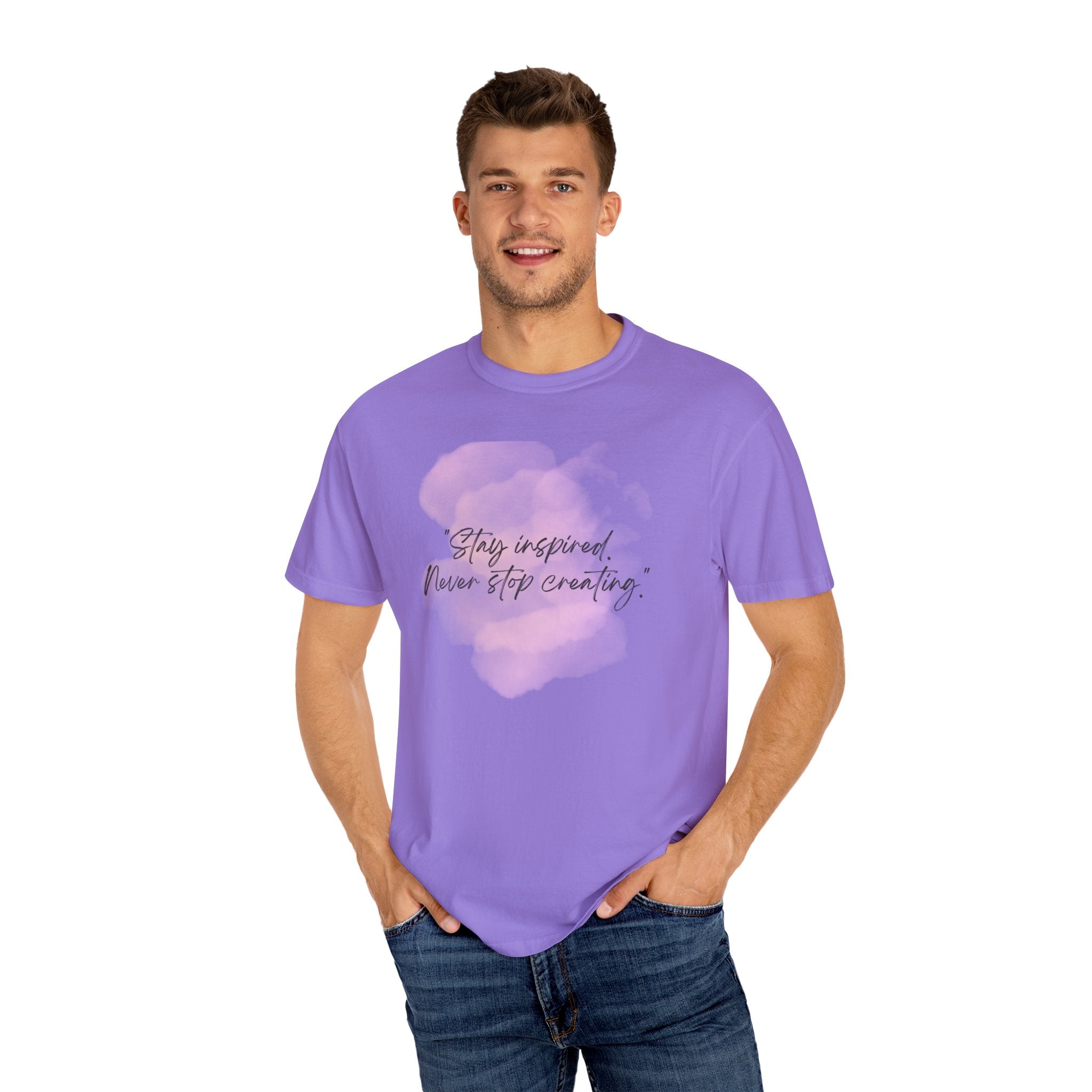 Leafen Stay Inspired Unisex Garment-Dyed T-shirt, Casual Wear, Summer Vibe, Gift for Friends, Relaxed Everyday Style