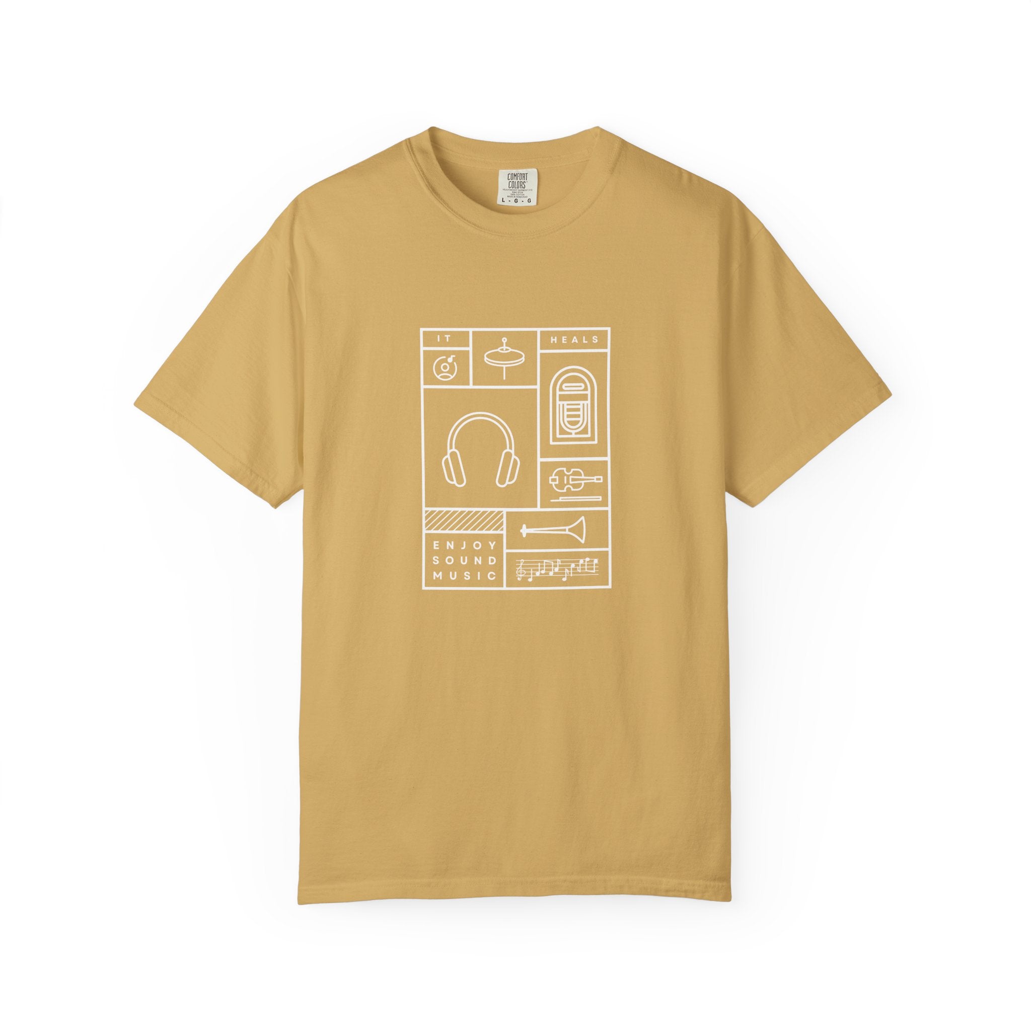 Leafen Music Heals Unisex Garment-Dyed T-shirt, Casual Wear, Summer Vibe, Gift for Friends, Relaxed Everyday Style