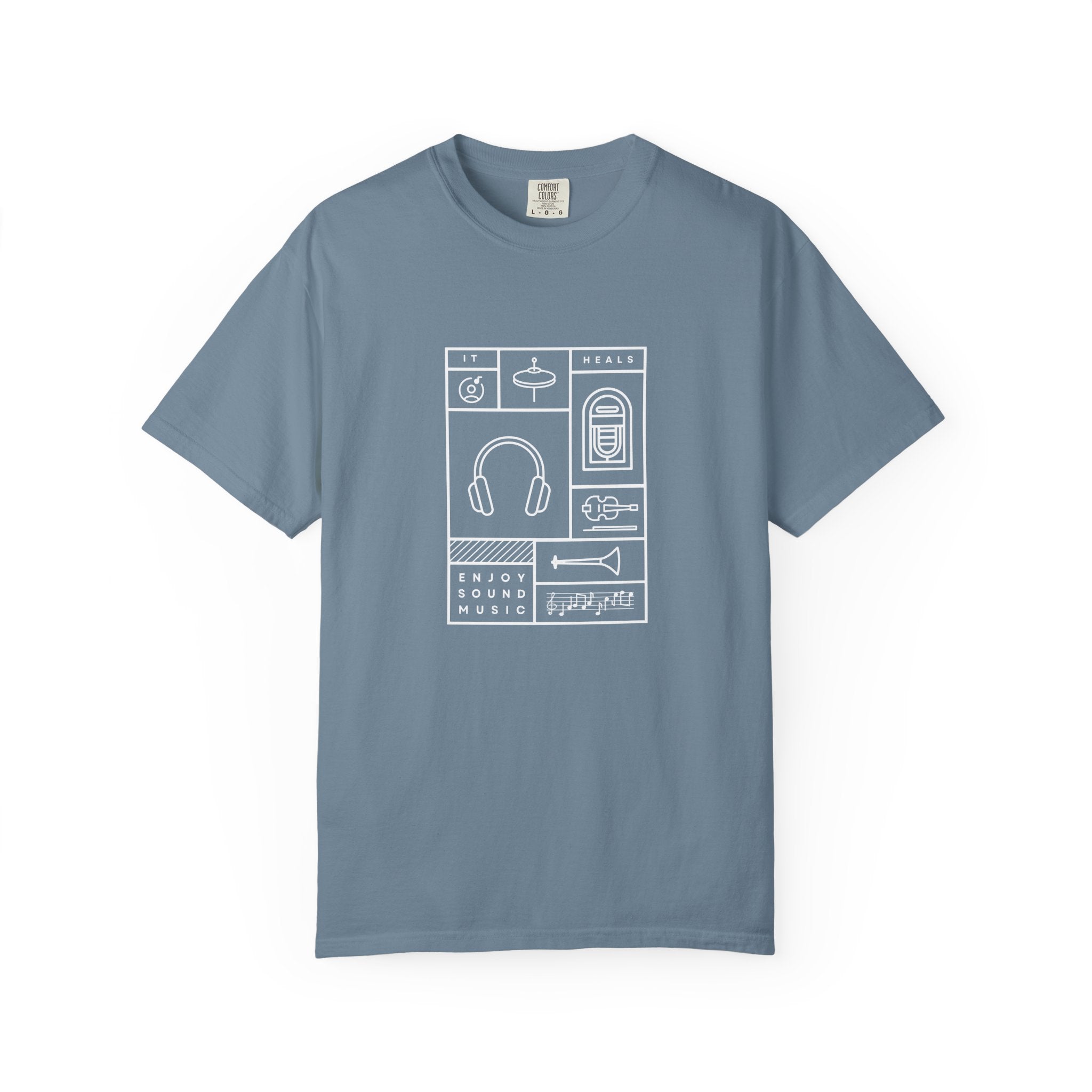 Leafen Music Heals Unisex Garment-Dyed T-shirt, Casual Wear, Summer Vibe, Gift for Friends, Relaxed Everyday Style