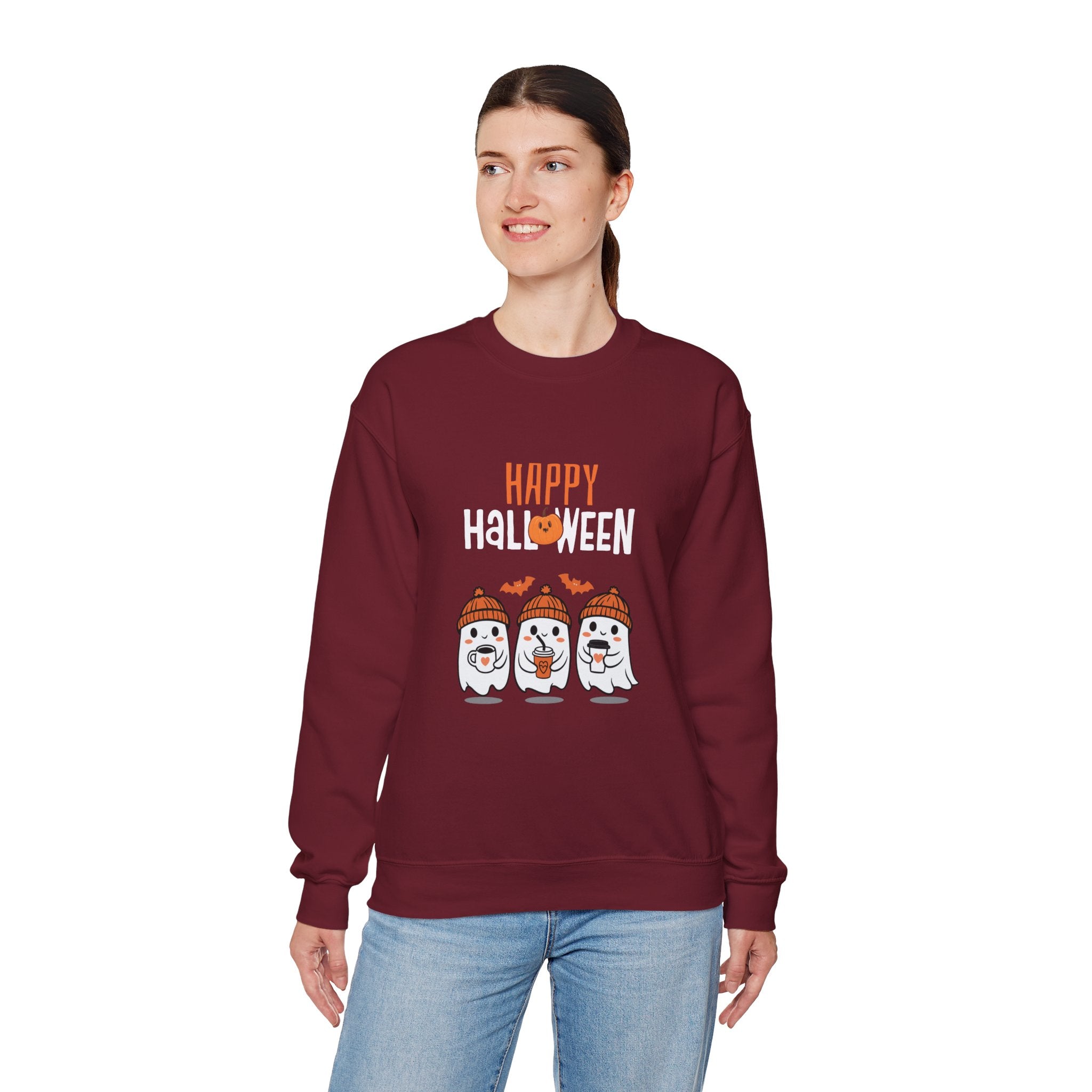 Leafen Happy Halloween Sweatshirt, Cozy Crewneck, Unisex Gift, Perfect for Halloween, Casual Wear