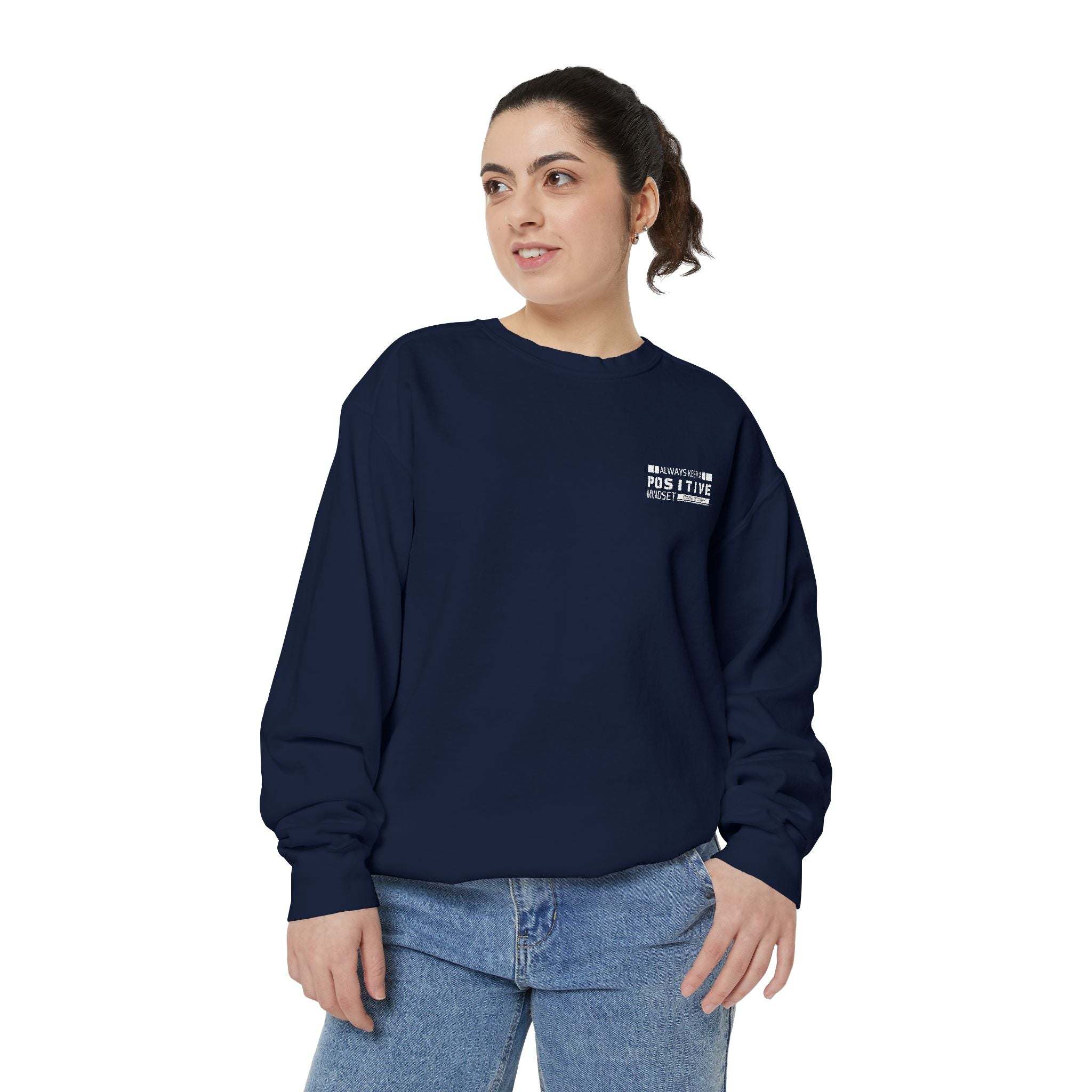 Leafen Positive Vibes Unisex Sweatshirt, Casual Crewneck, Gift for Friends, Motivational Apparel, Everyday Comfort Wear