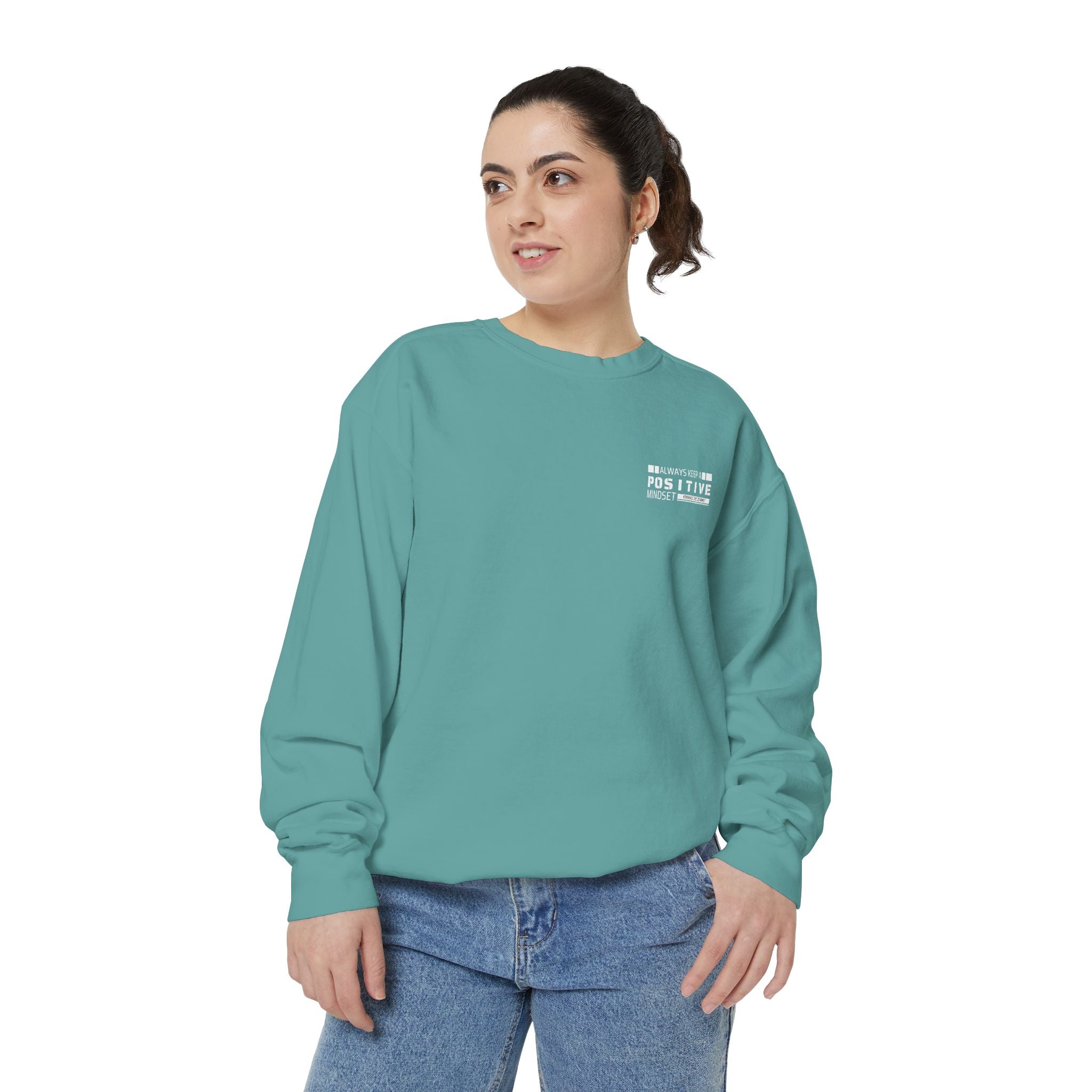 Leafen Positive Vibes Unisex Sweatshirt, Casual Crewneck, Gift for Friends, Motivational Apparel, Everyday Comfort Wear