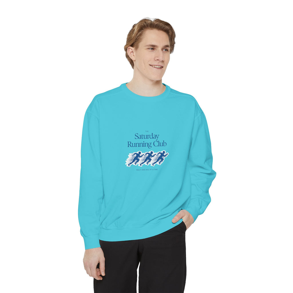 Running Club Unisex Garment-Dyed Sweatshirt, Cozy Pullover Sweatshirt, Casual Streetwear, Gift for Her