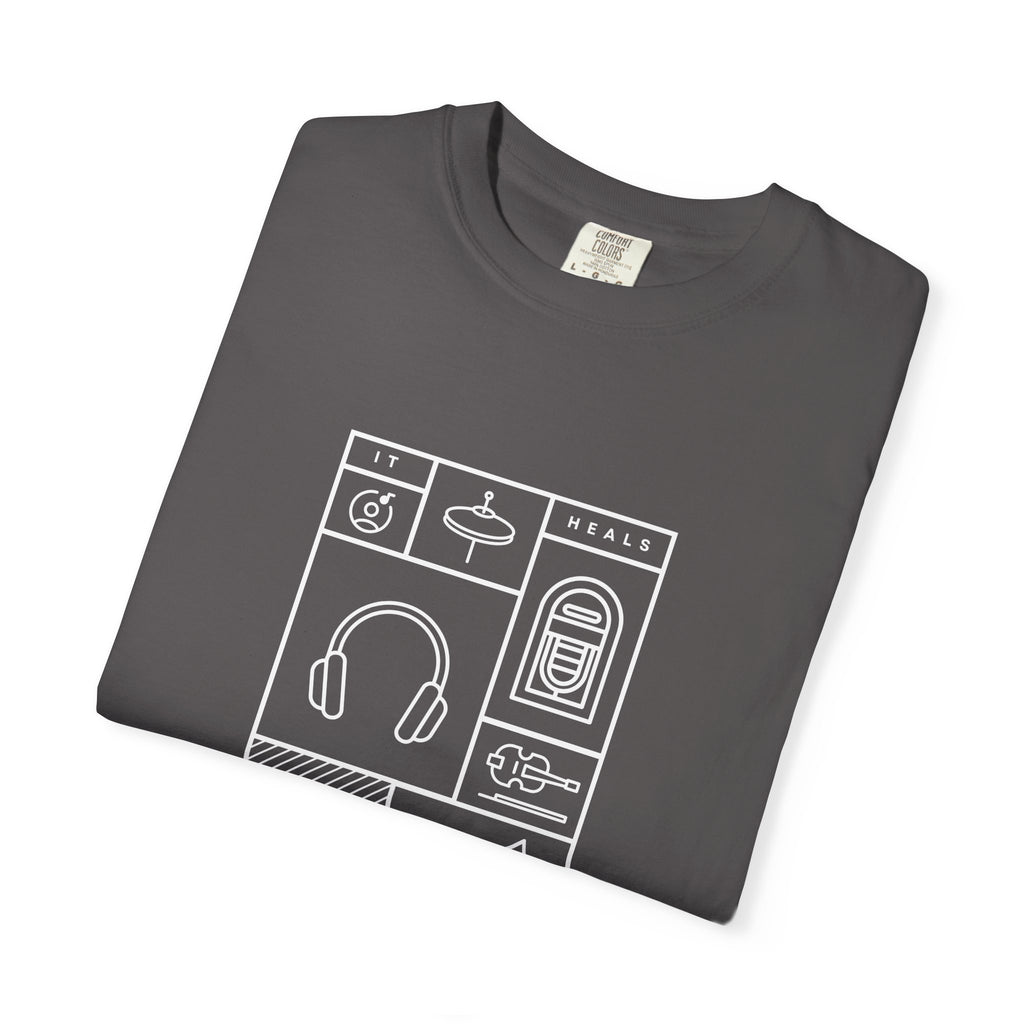 Leafen Music Heals Unisex Garment-Dyed T-shirt, Casual Wear, Summer Vibe, Gift for Friends, Relaxed Everyday Style