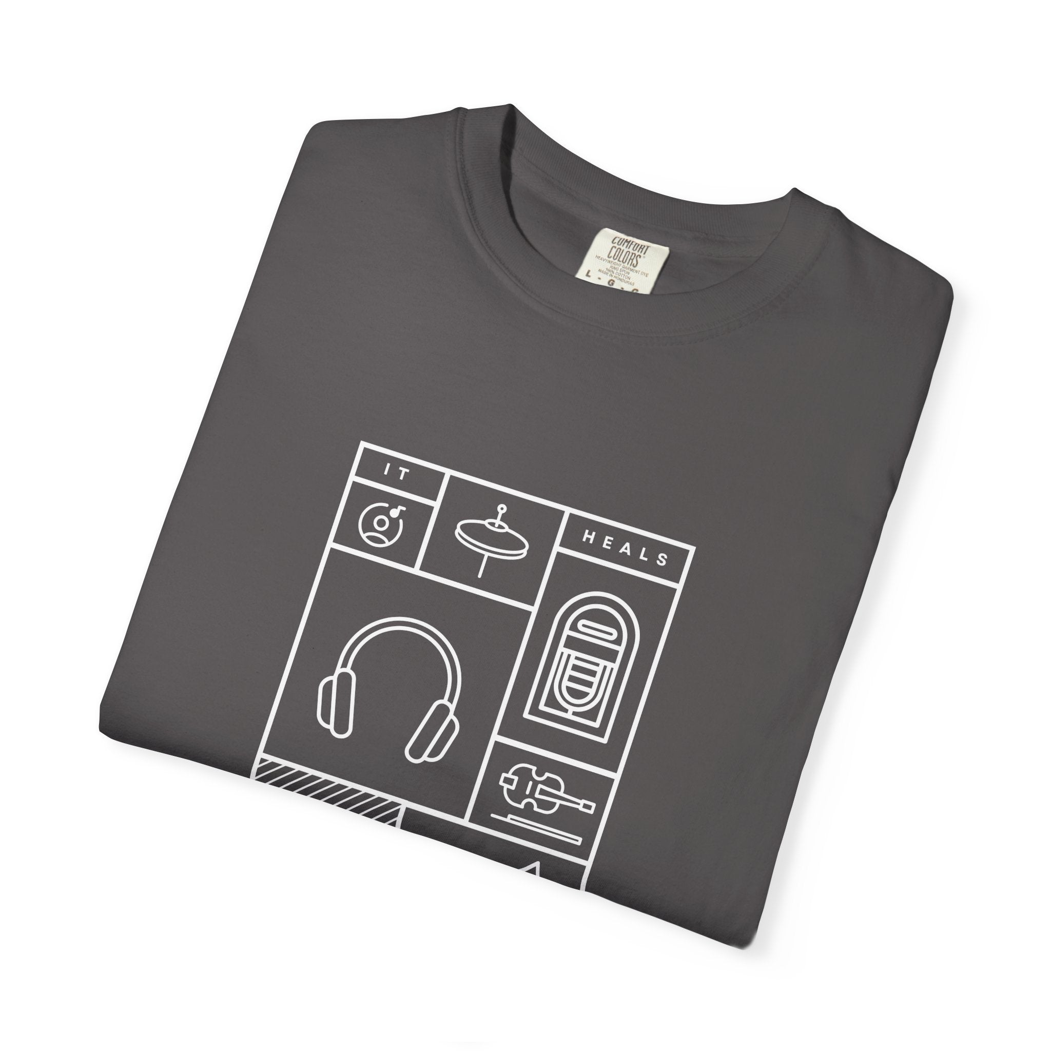 Leafen Music Heals Unisex Garment-Dyed T-shirt, Casual Wear, Summer Vibe, Gift for Friends, Relaxed Everyday Style