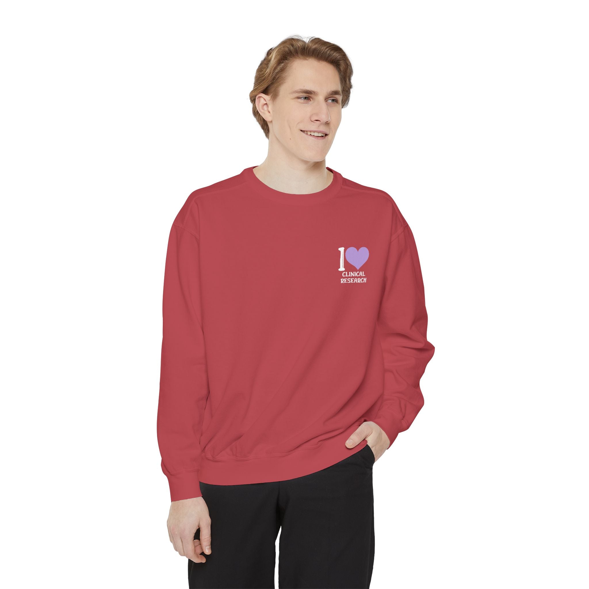 Leafen I Love Research Unisex Garment-Dyed Sweatshirt, Cozy Pullover Sweatshirt, Casual Streetwear, Gift for Her