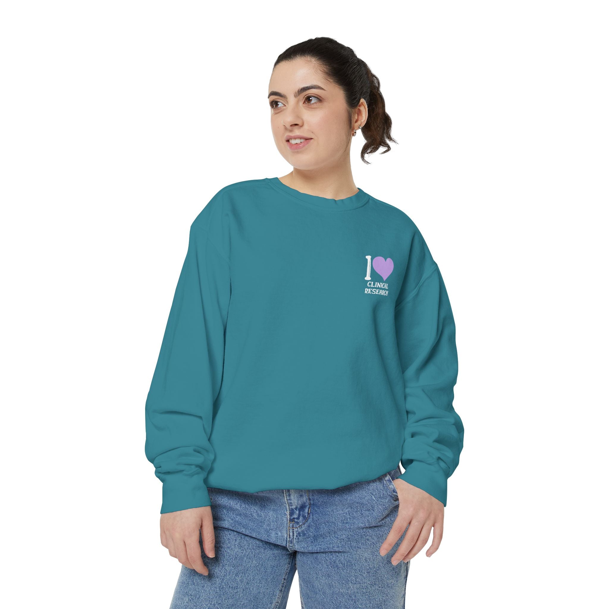 Leafen I Love Research Unisex Garment-Dyed Sweatshirt, Cozy Pullover Sweatshirt, Casual Streetwear, Gift for Her