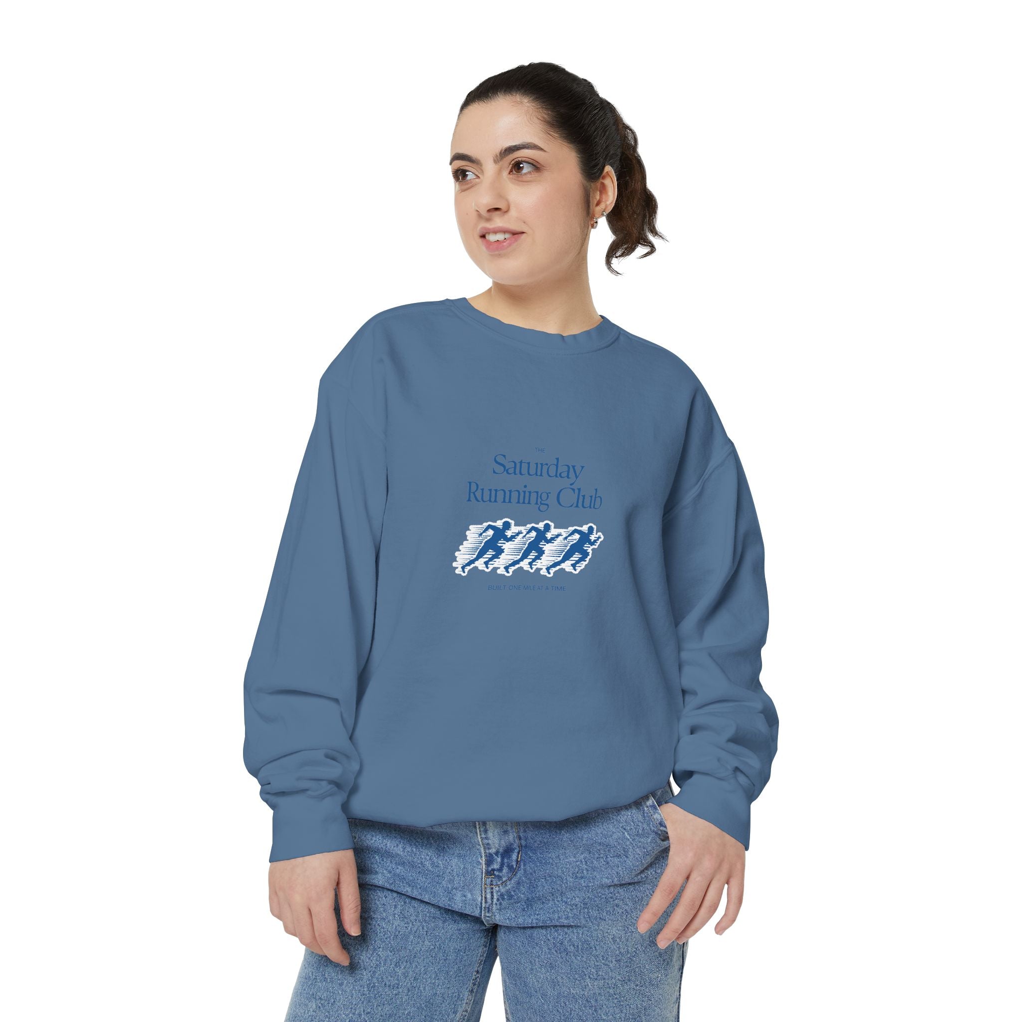 Running Club Unisex Garment-Dyed Sweatshirt, Cozy Pullover Sweatshirt, Casual Streetwear, Gift for Her