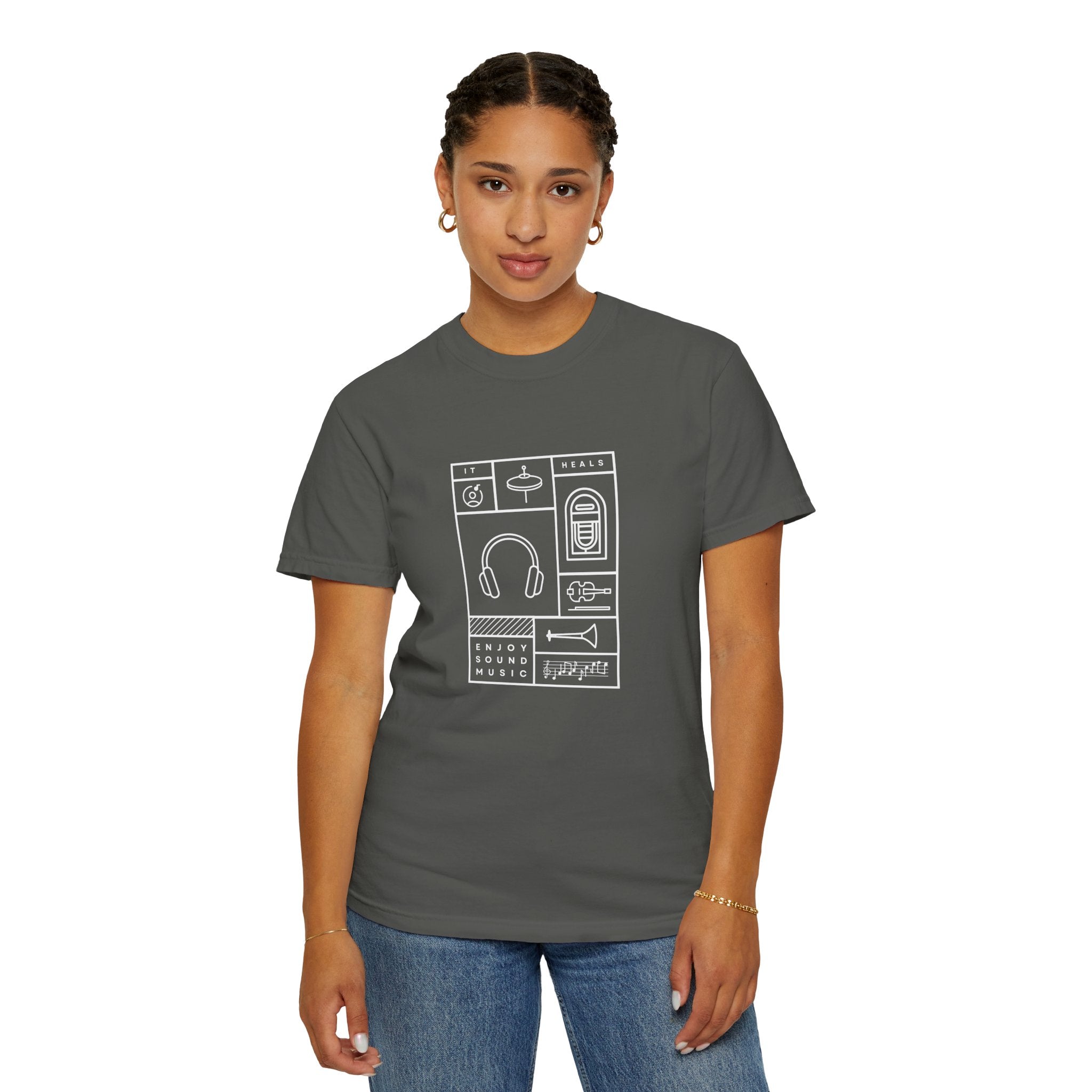 Leafen Music Heals Unisex Garment-Dyed T-shirt, Casual Wear, Summer Vibe, Gift for Friends, Relaxed Everyday Style