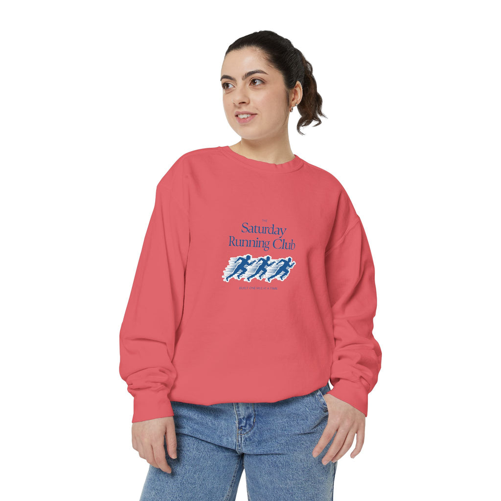 Running Club Unisex Garment-Dyed Sweatshirt, Cozy Pullover Sweatshirt, Casual Streetwear, Gift for Her