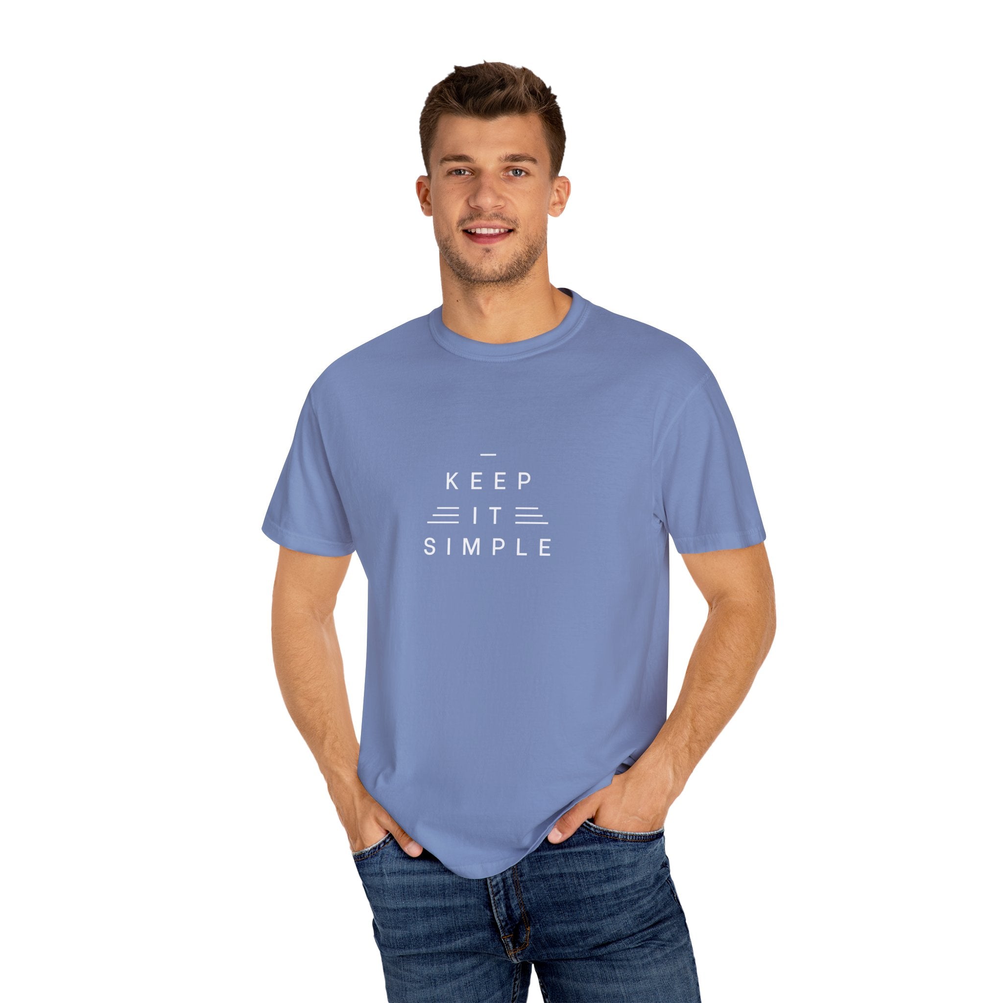Leafen Keep it Simple Unisex Garment-Dyed T-shirt, Casual Wear, Summer Vibe, Gift for Friends, Relaxed Everyday Style