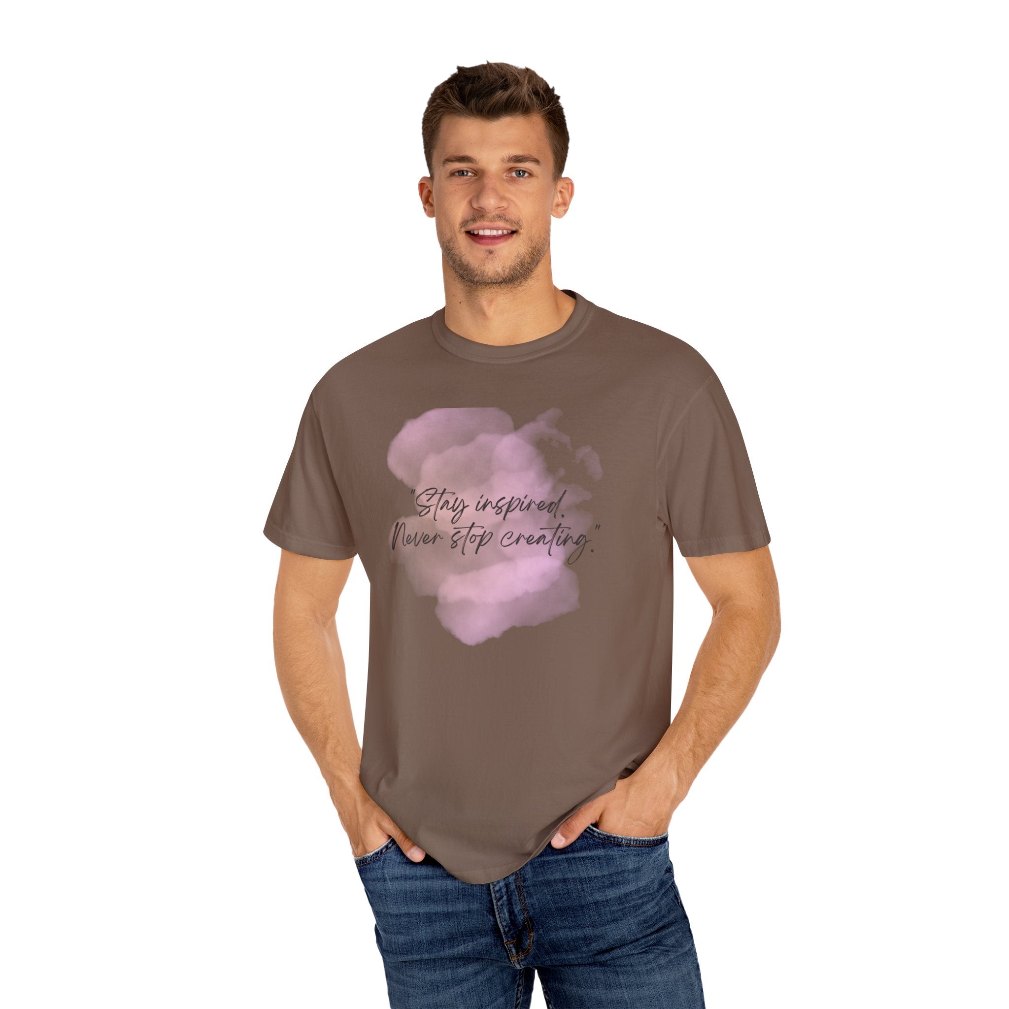 Leafen Stay Inspired Unisex Garment-Dyed T-shirt, Casual Wear, Summer Vibe, Gift for Friends, Relaxed Everyday Style