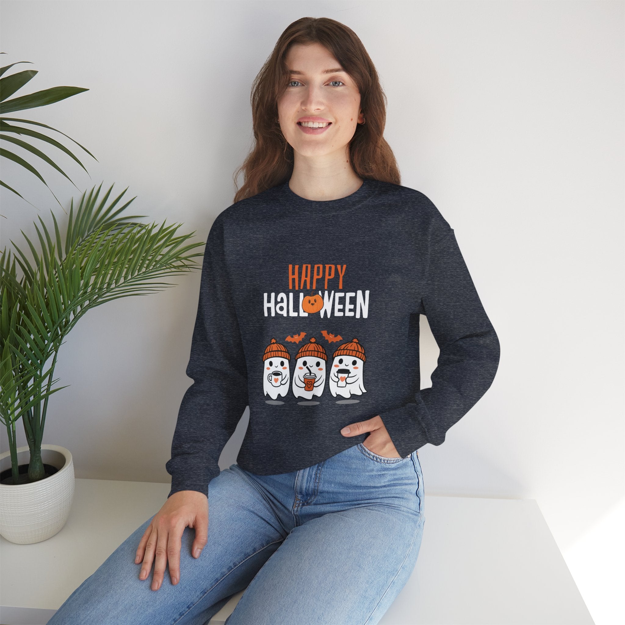 Leafen Happy Halloween Sweatshirt, Cozy Crewneck, Unisex Gift, Perfect for Halloween, Casual Wear