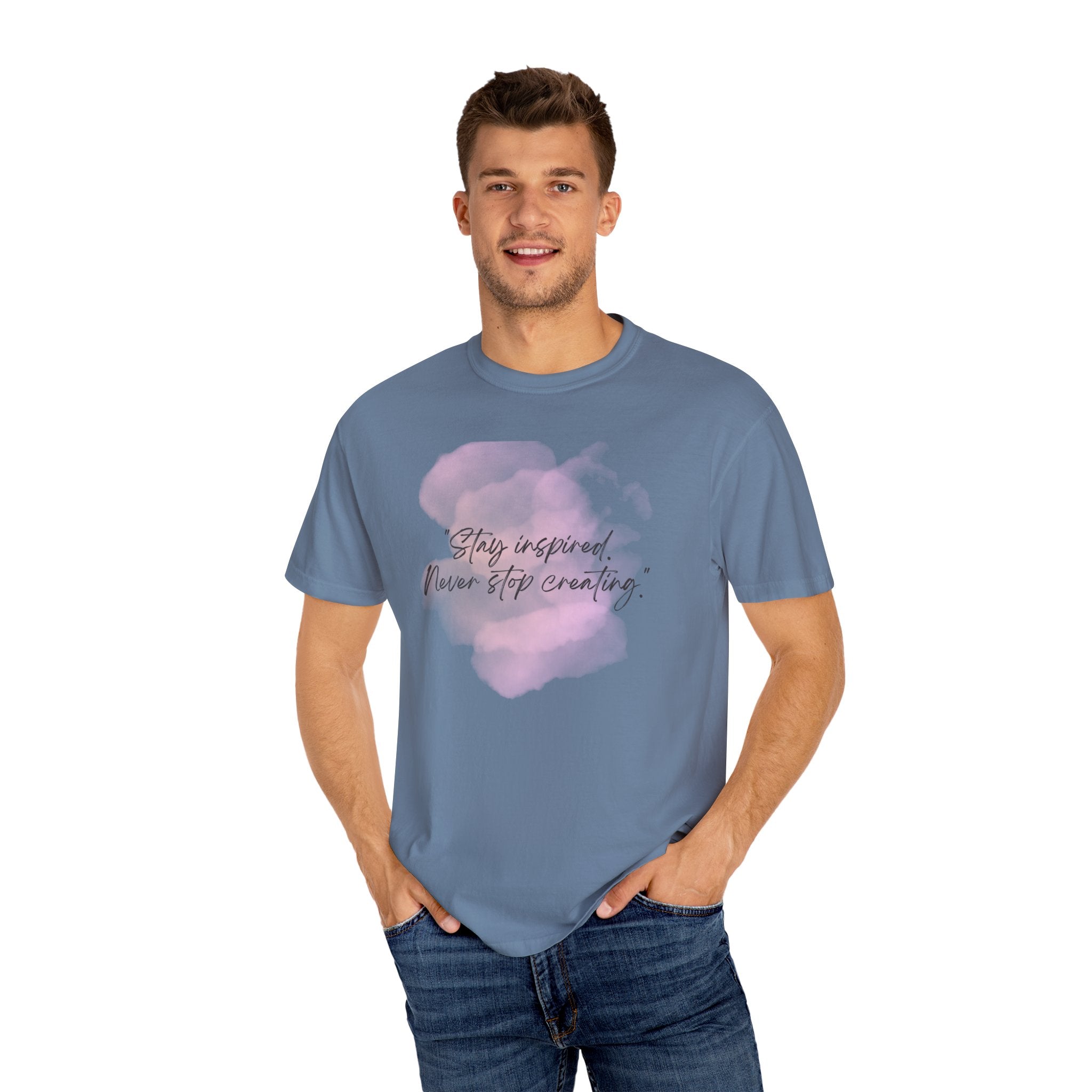 Leafen Stay Inspired Unisex Garment-Dyed T-shirt, Casual Wear, Summer Vibe, Gift for Friends, Relaxed Everyday Style