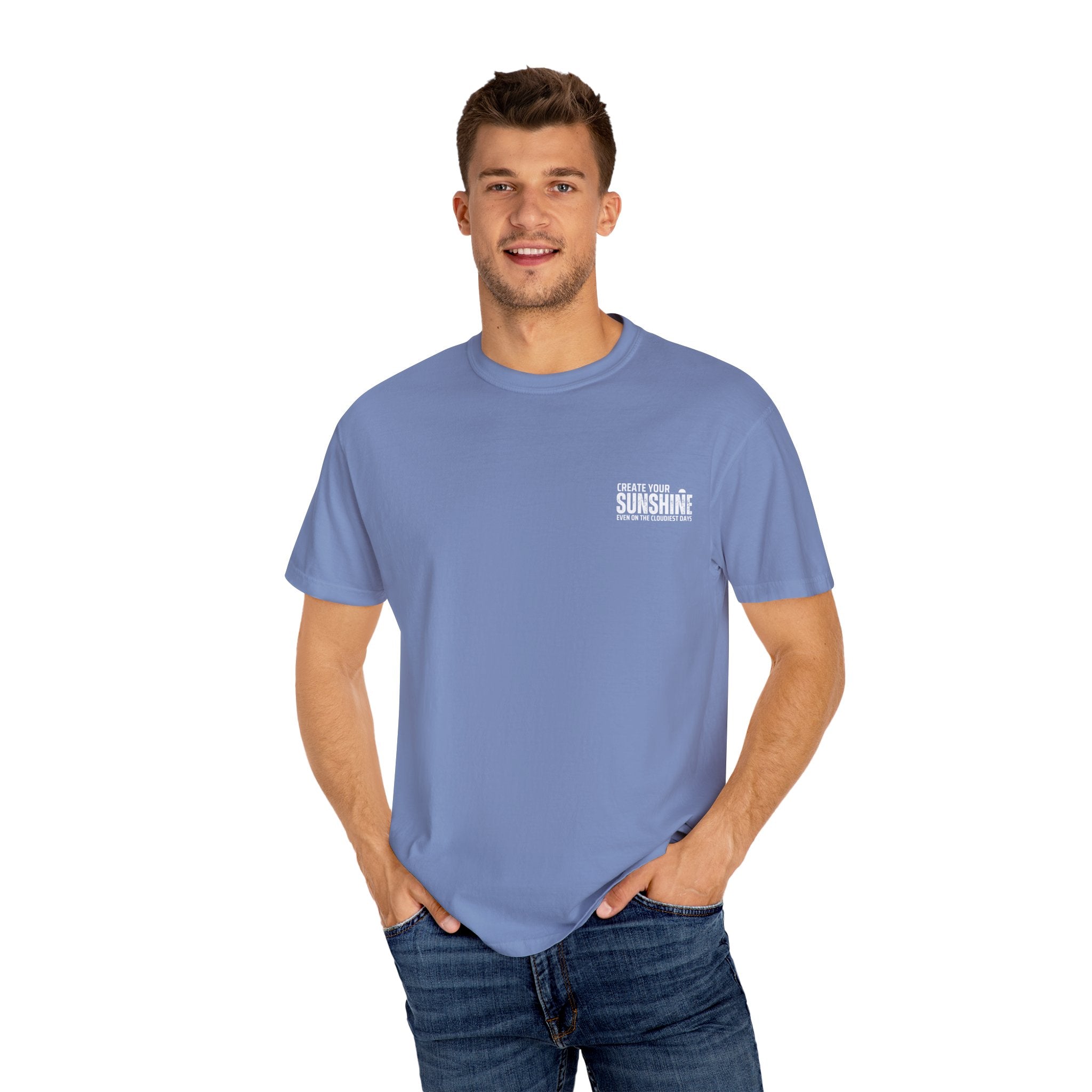 Leafen Create Sunshine Unisex Garment-Dyed T-shirt, Casual Wear, Summer Vibe, Gift for Friends, Relaxed Everyday Style