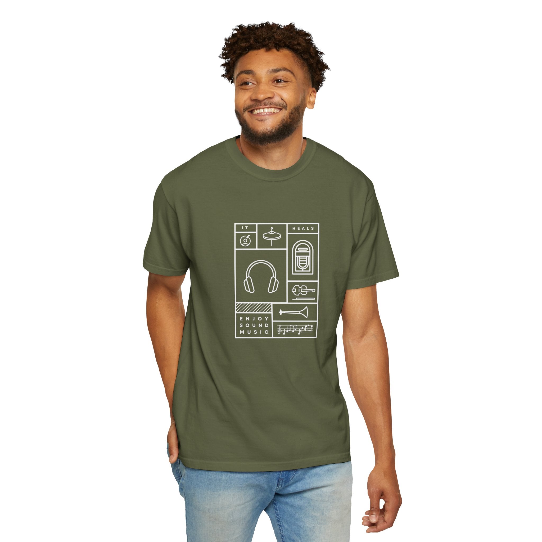 Leafen Music Heals Unisex Garment-Dyed T-shirt, Casual Wear, Summer Vibe, Gift for Friends, Relaxed Everyday Style