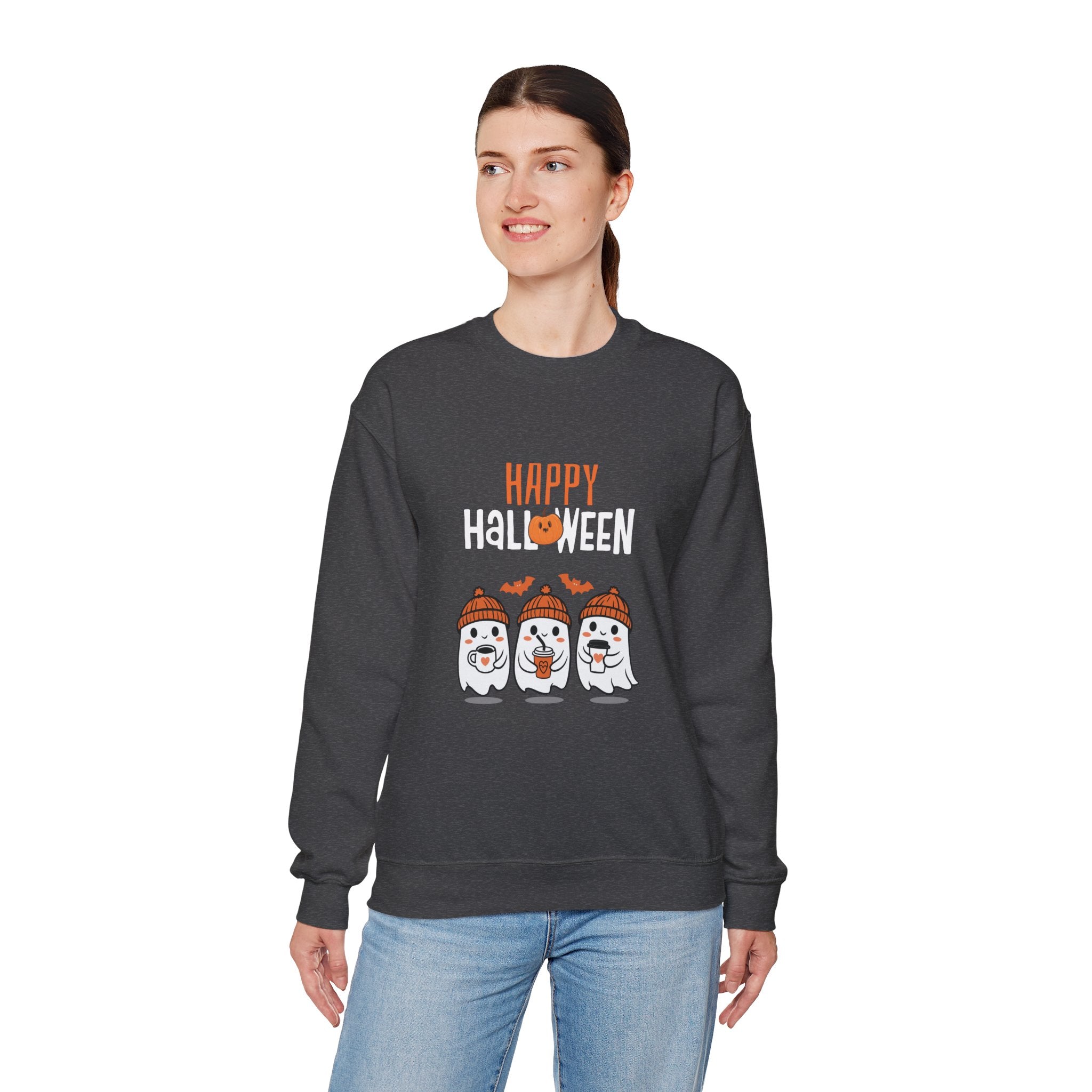 Leafen Happy Halloween Sweatshirt, Cozy Crewneck, Unisex Gift, Perfect for Halloween, Casual Wear