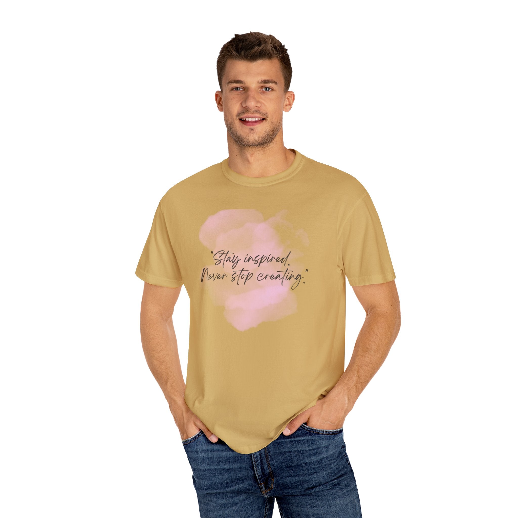 Leafen Stay Inspired Unisex Garment-Dyed T-shirt, Casual Wear, Summer Vibe, Gift for Friends, Relaxed Everyday Style