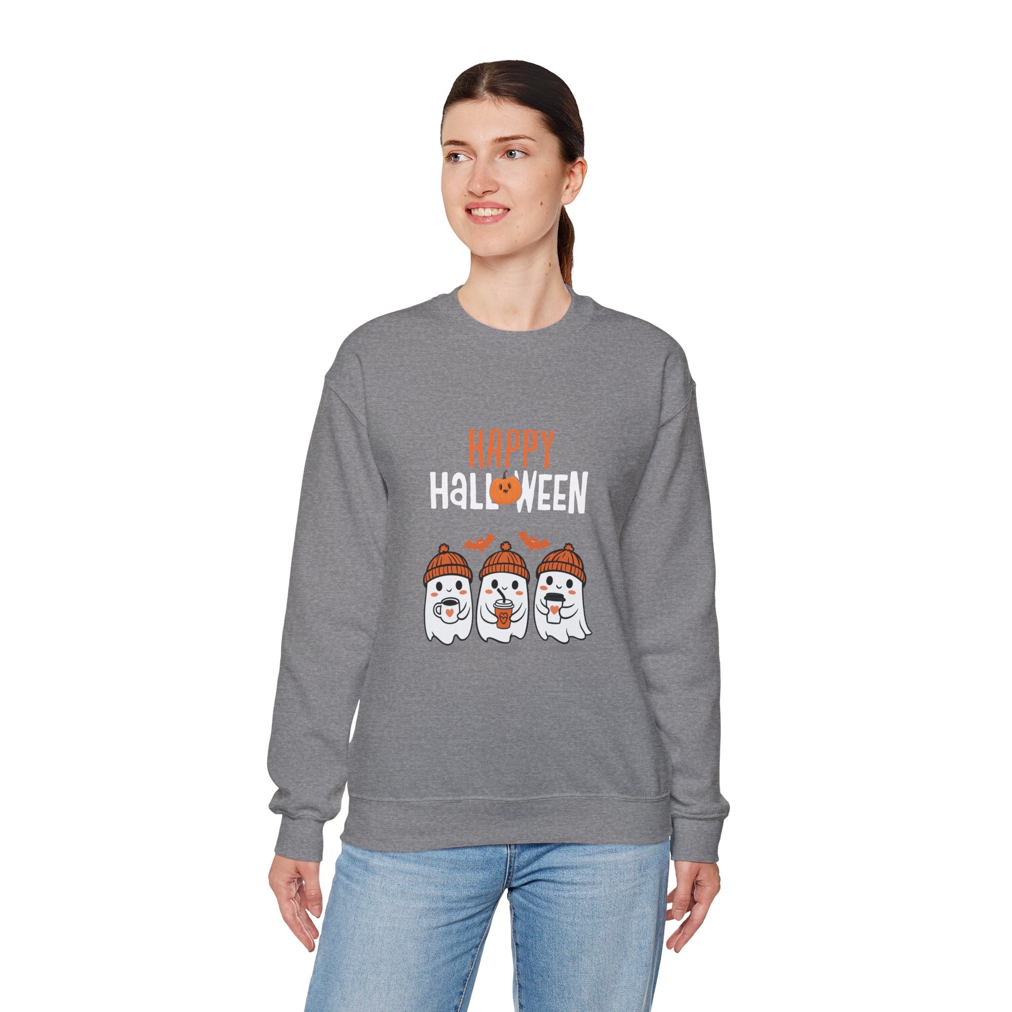 Leafen Happy Halloween Sweatshirt, Cozy Crewneck, Unisex Gift, Perfect for Halloween, Casual Wear