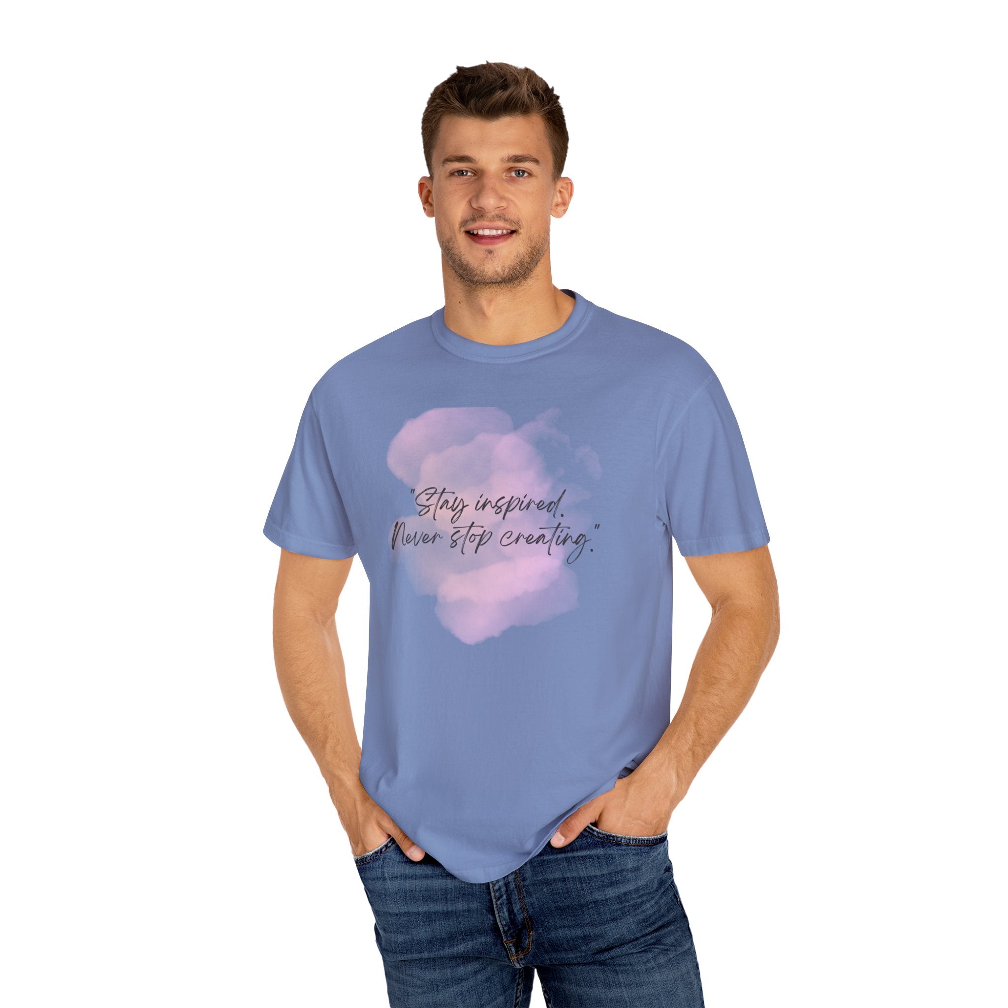 Leafen Stay Inspired Unisex Garment-Dyed T-shirt, Casual Wear, Summer Vibe, Gift for Friends, Relaxed Everyday Style