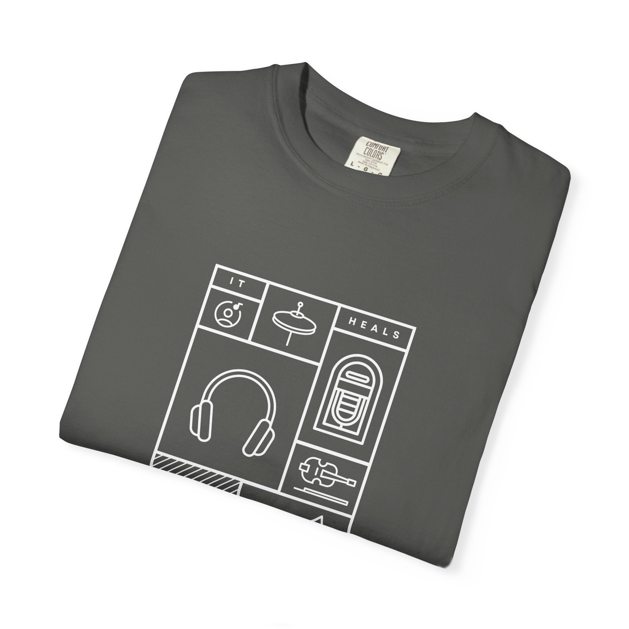 Leafen Music Heals Unisex Garment-Dyed T-shirt, Casual Wear, Summer Vibe, Gift for Friends, Relaxed Everyday Style