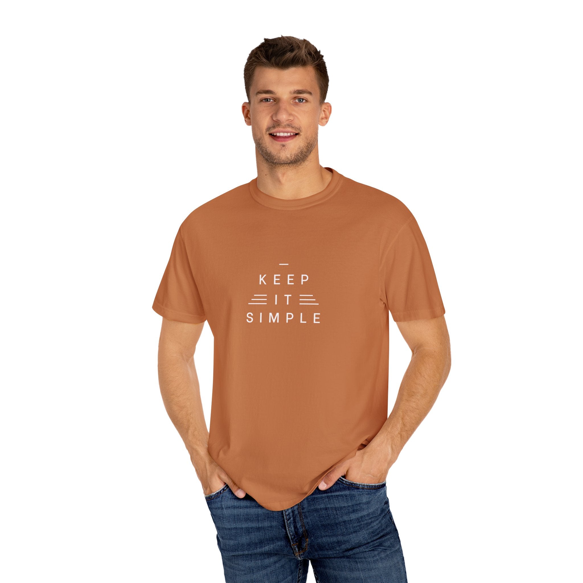 Leafen Keep it Simple Unisex Garment-Dyed T-shirt, Casual Wear, Summer Vibe, Gift for Friends, Relaxed Everyday Style