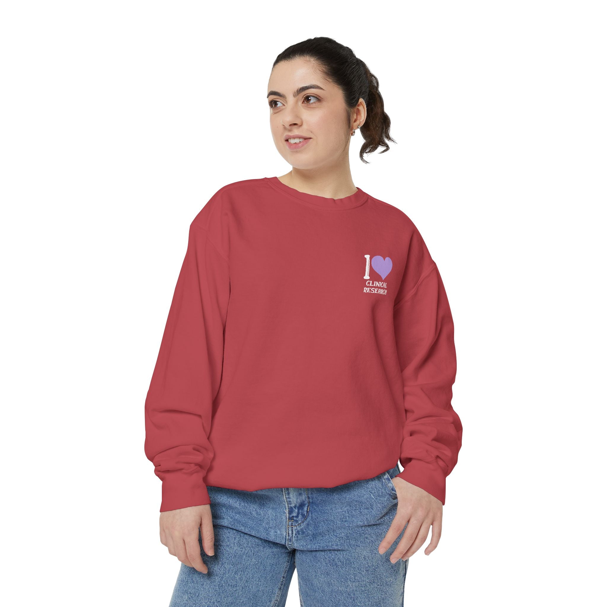 Leafen I Love Research Unisex Garment-Dyed Sweatshirt, Cozy Pullover Sweatshirt, Casual Streetwear, Gift for Her
