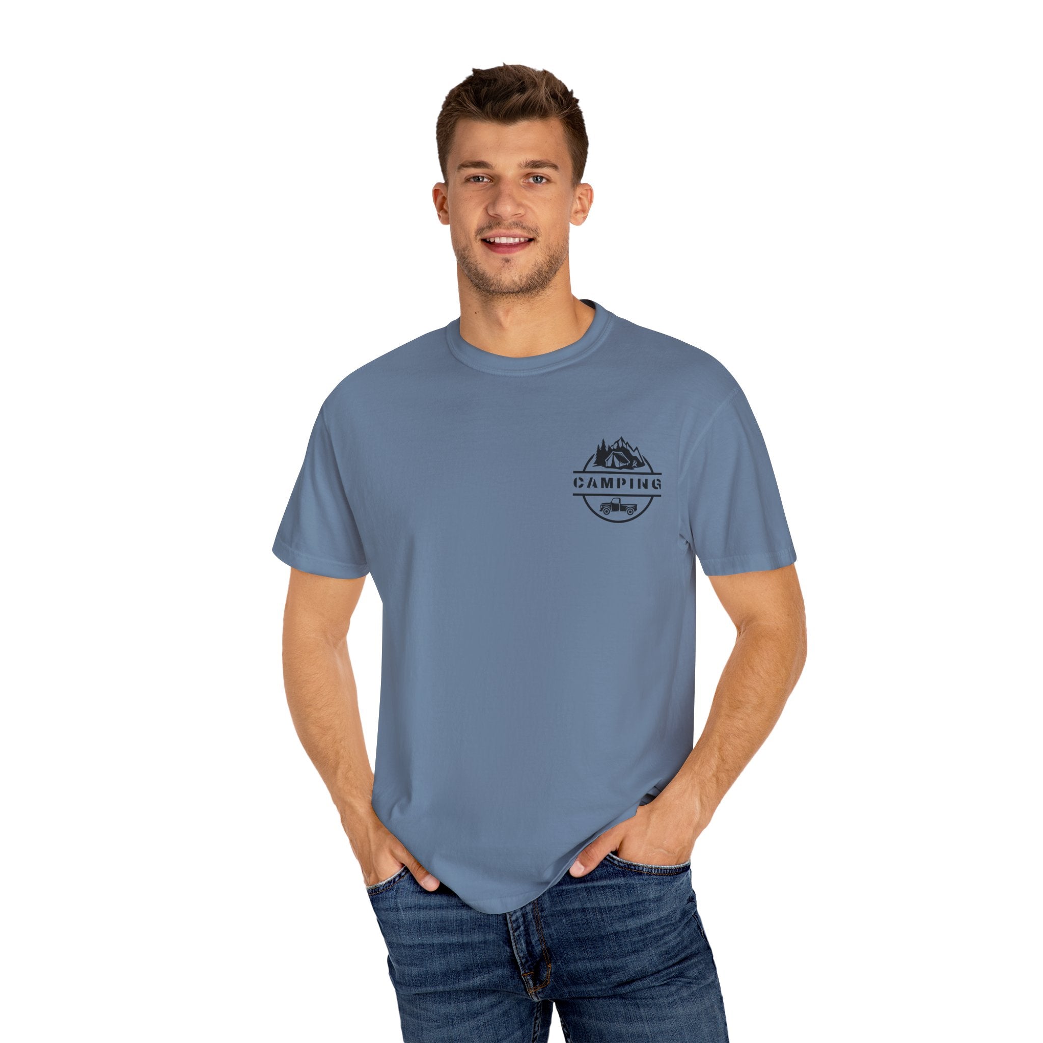 Leafen Camping Unisex Garment-Dyed T-shirt, Casual Wear, Summer Vibe, Gift for Friends, Relaxed Everyday Style