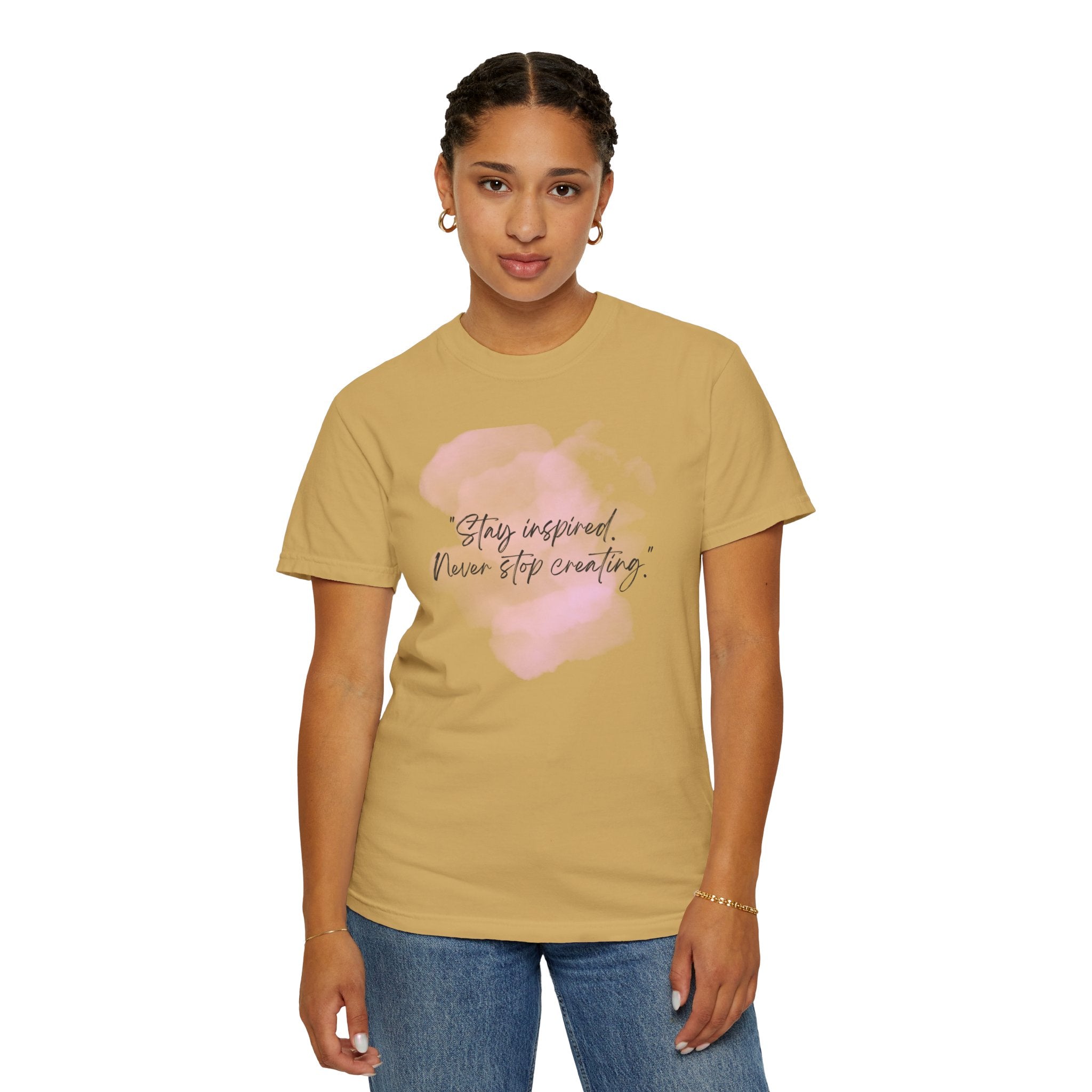 Leafen Stay Inspired Unisex Garment-Dyed T-shirt, Casual Wear, Summer Vibe, Gift for Friends, Relaxed Everyday Style