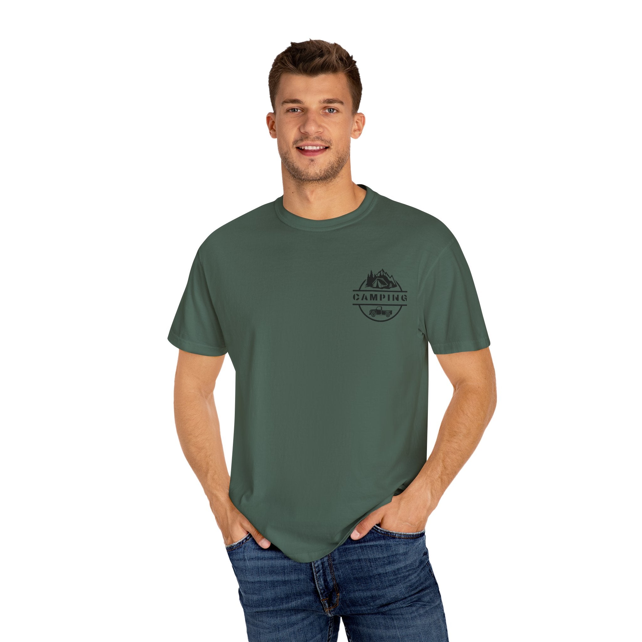 Leafen Camping Unisex Garment-Dyed T-shirt, Casual Wear, Summer Vibe, Gift for Friends, Relaxed Everyday Style