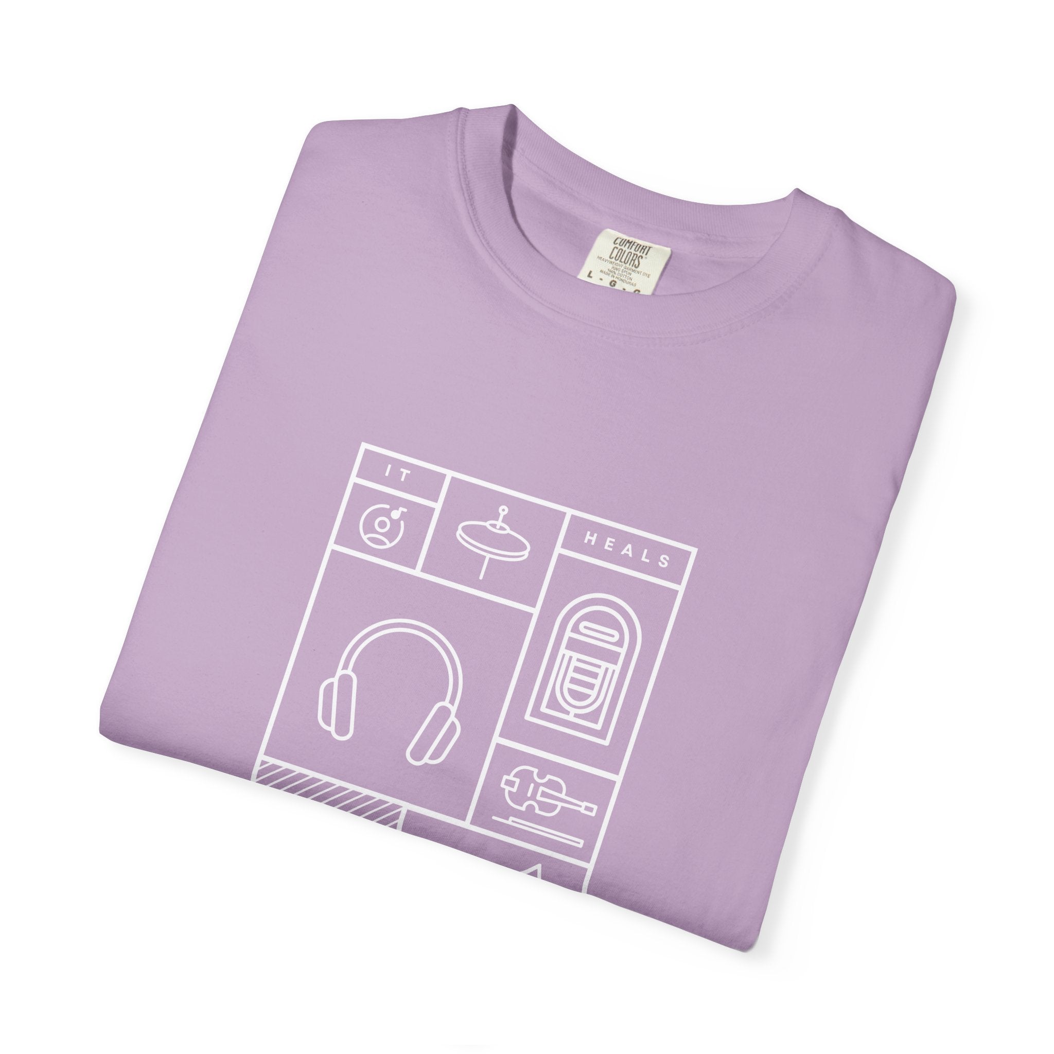 Leafen Music Heals Unisex Garment-Dyed T-shirt, Casual Wear, Summer Vibe, Gift for Friends, Relaxed Everyday Style